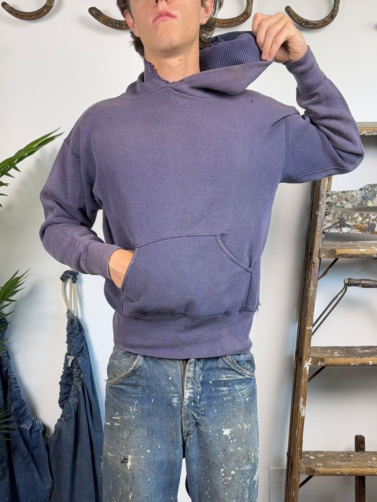 1950s Blueberry Faded Thermal Hood Hoodie (M)