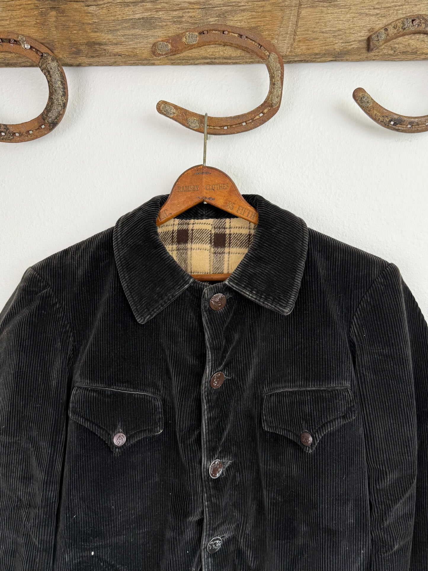 1940s Black Corduroy French Lined Jacket (M/L)