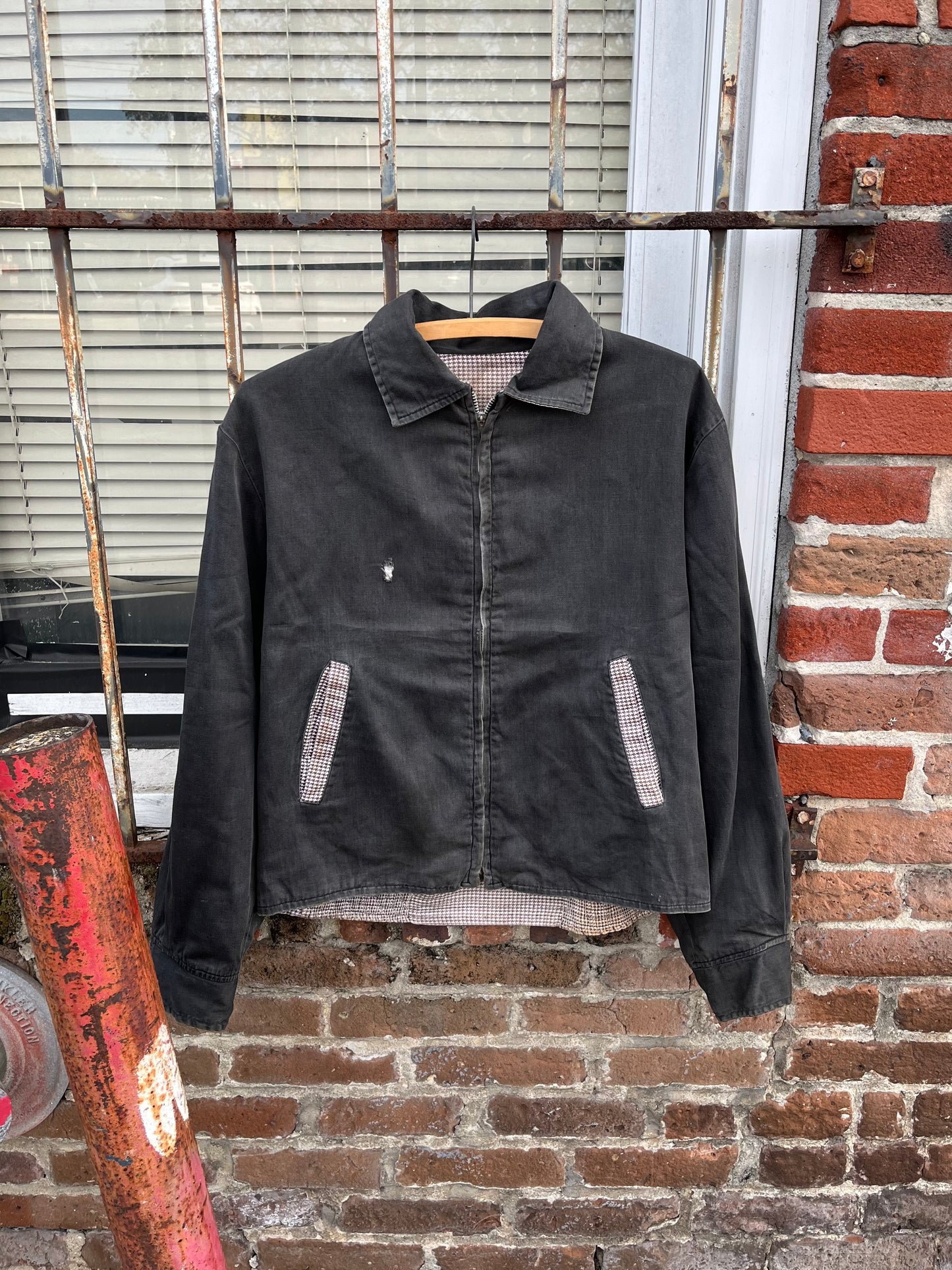 1950’s Black Reversible Plaid Zip Up Jacket (S/M)
