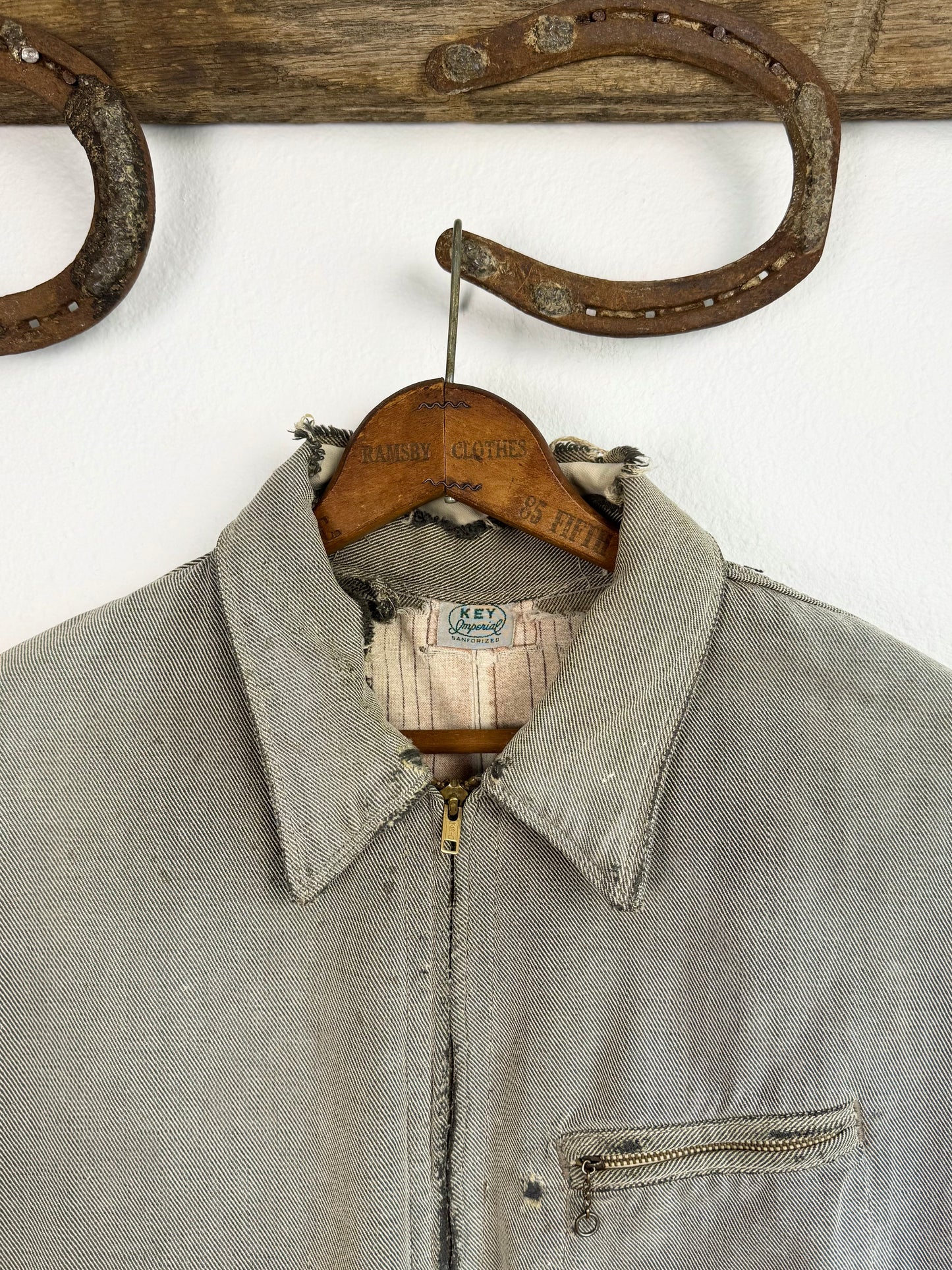 1940s Key Imperial Salt and Pepper Distressed Workwear Jacket (XL)