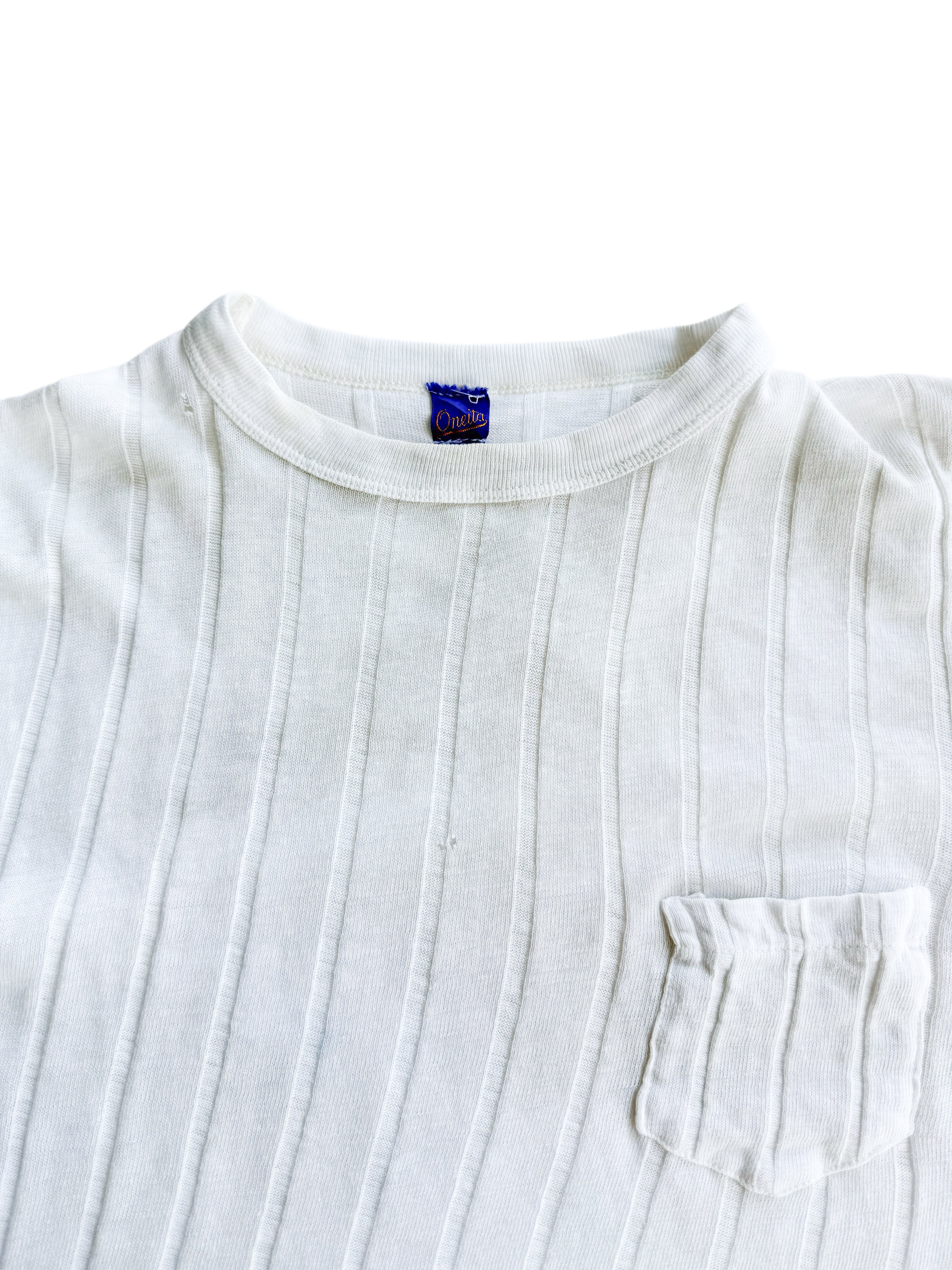 1940s Oneita Ribbed White Pocket Tee (S/M)