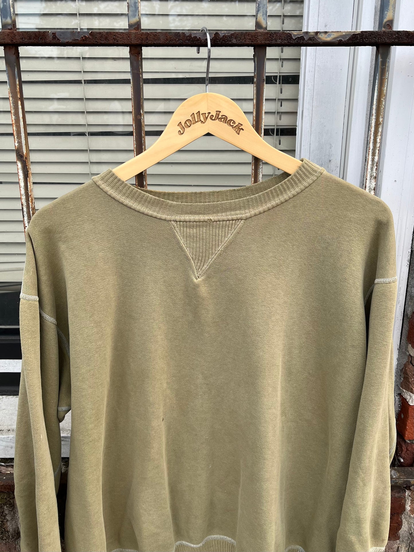 1940’s WW2 Army Green Ribbed Double V Sweatshirt (XXL)