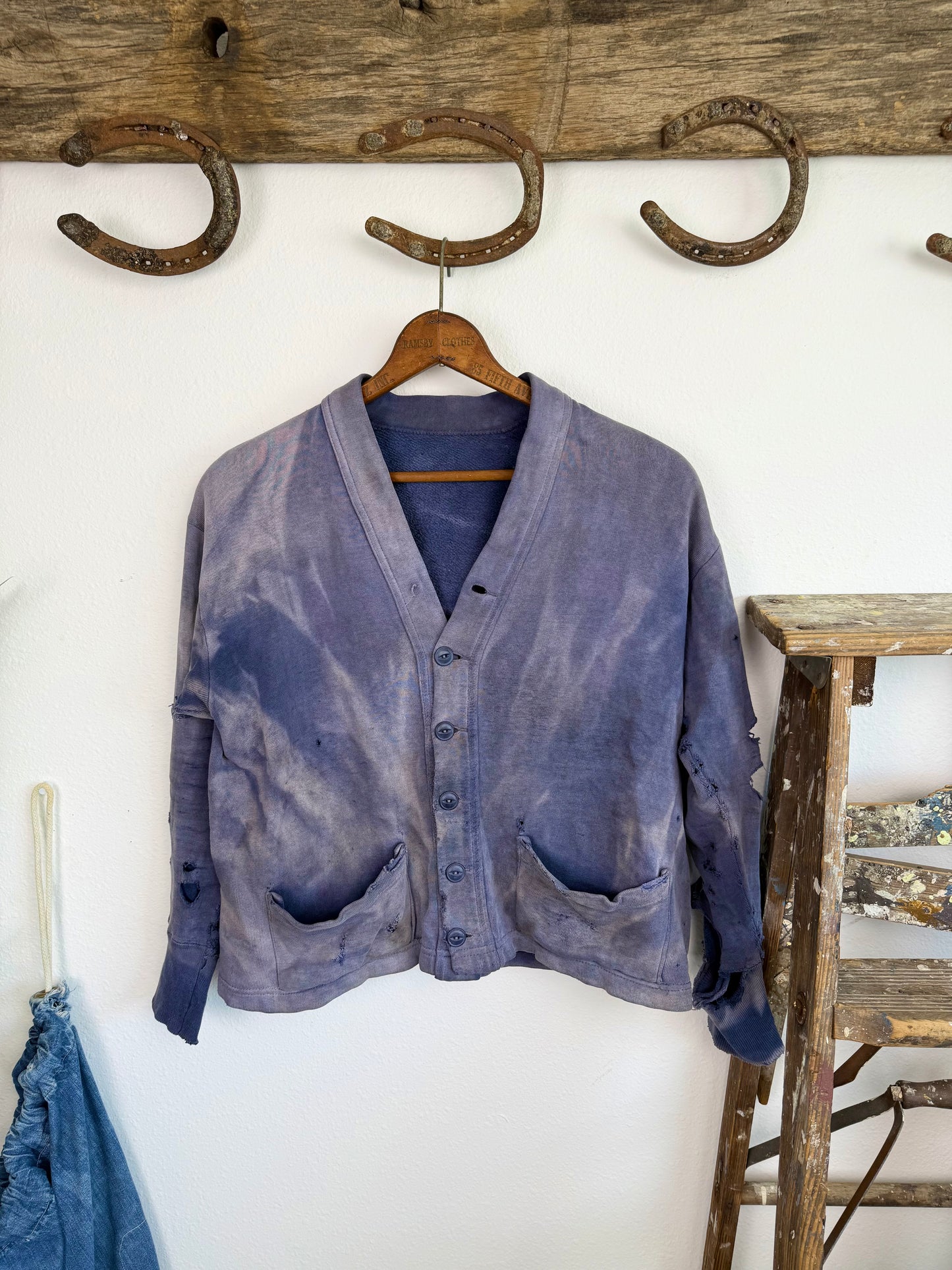 1940s Sun Faded & Distressed Cotton Cardigan (XL)