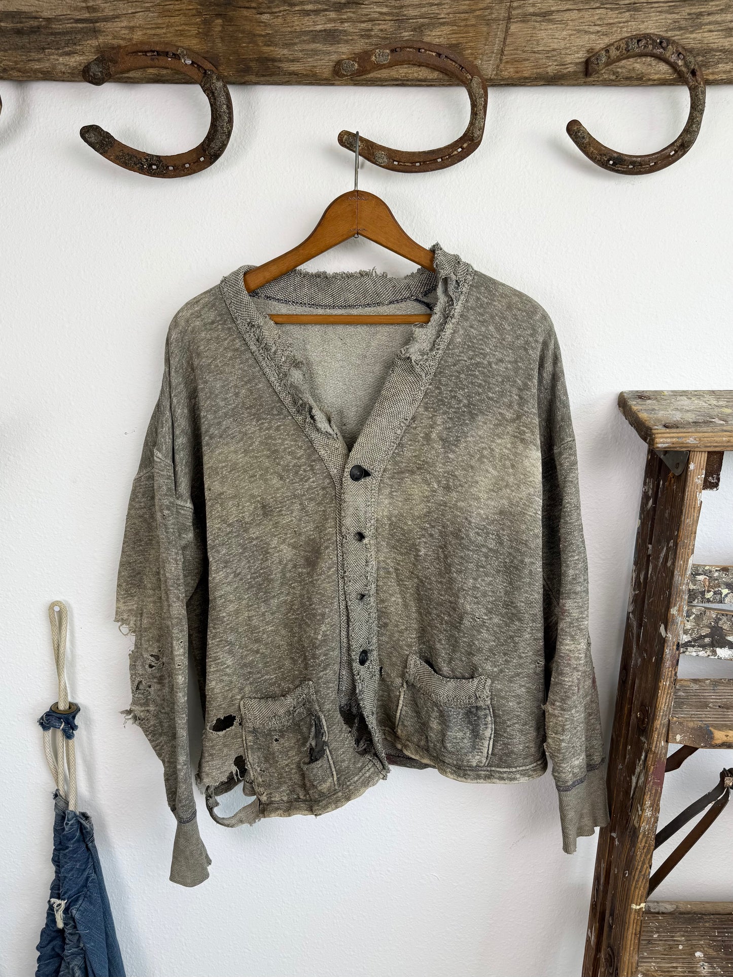1930s/1940s Salt and Pepper Distressed Cardigan (L/XL)