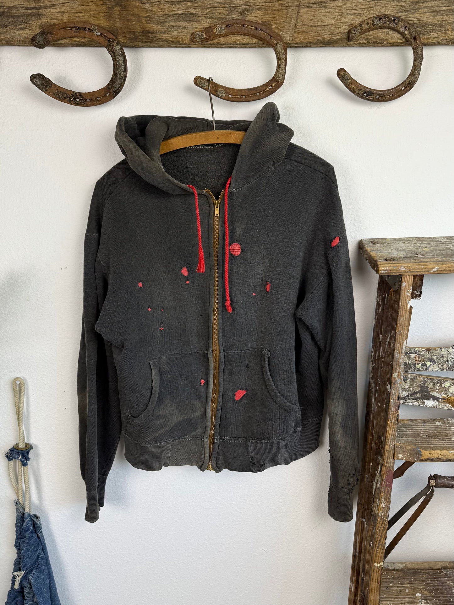1950s Black Sun Faded & Repaired Zip Up Jacket (M/L)