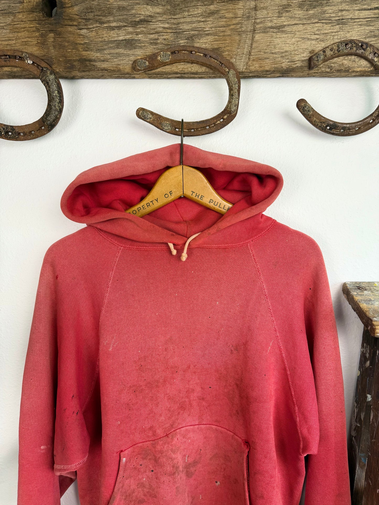 1950s Perfectly Worn ‘Hood Sun Fade’ Red Frat Hoodie (XL)