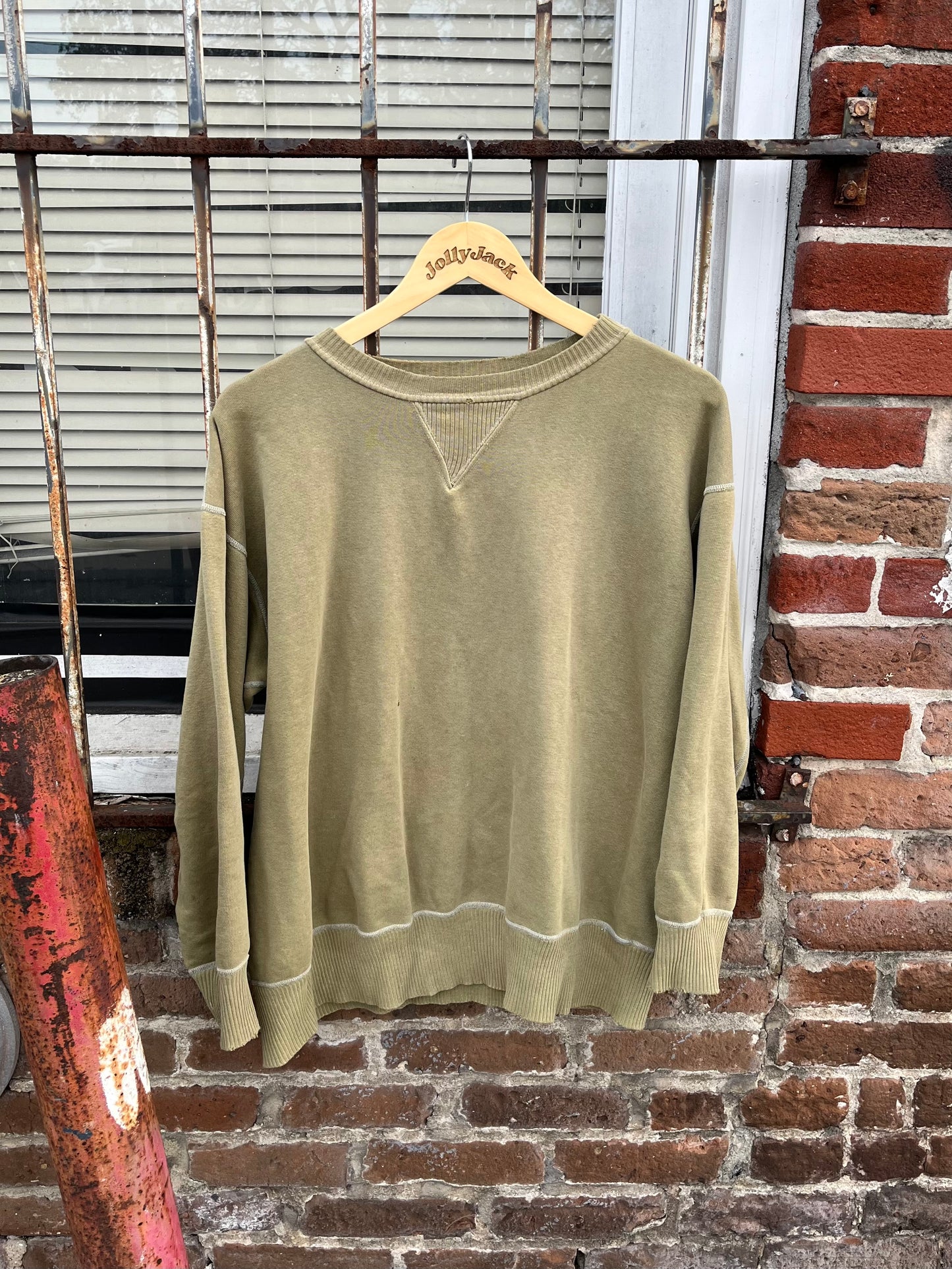 1940’s WW2 Army Green Ribbed Double V Sweatshirt (XXL)
