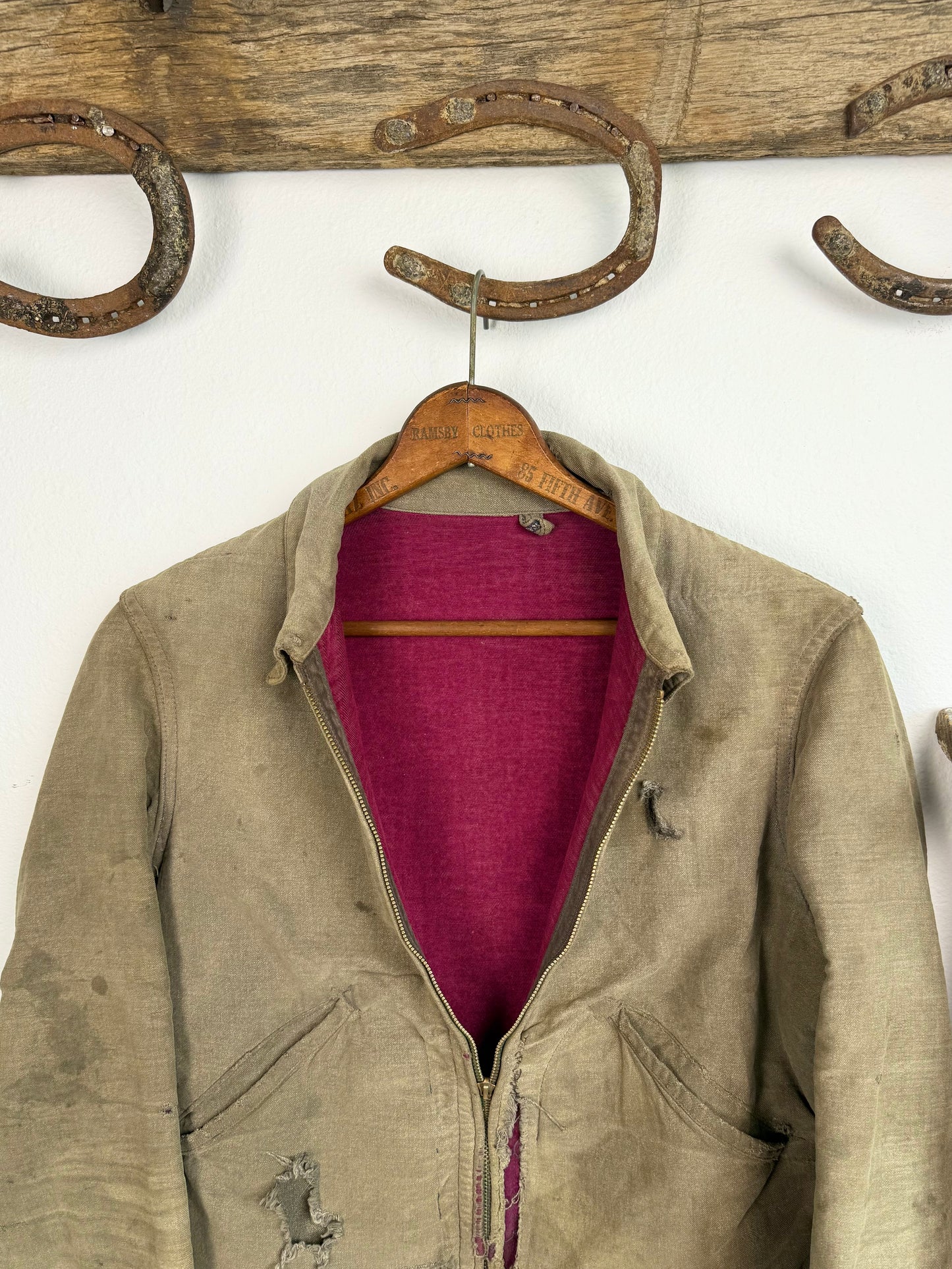 1940s Salt and Pepper ‘Raspberry Lined’ Workwear Jacket (S/M)