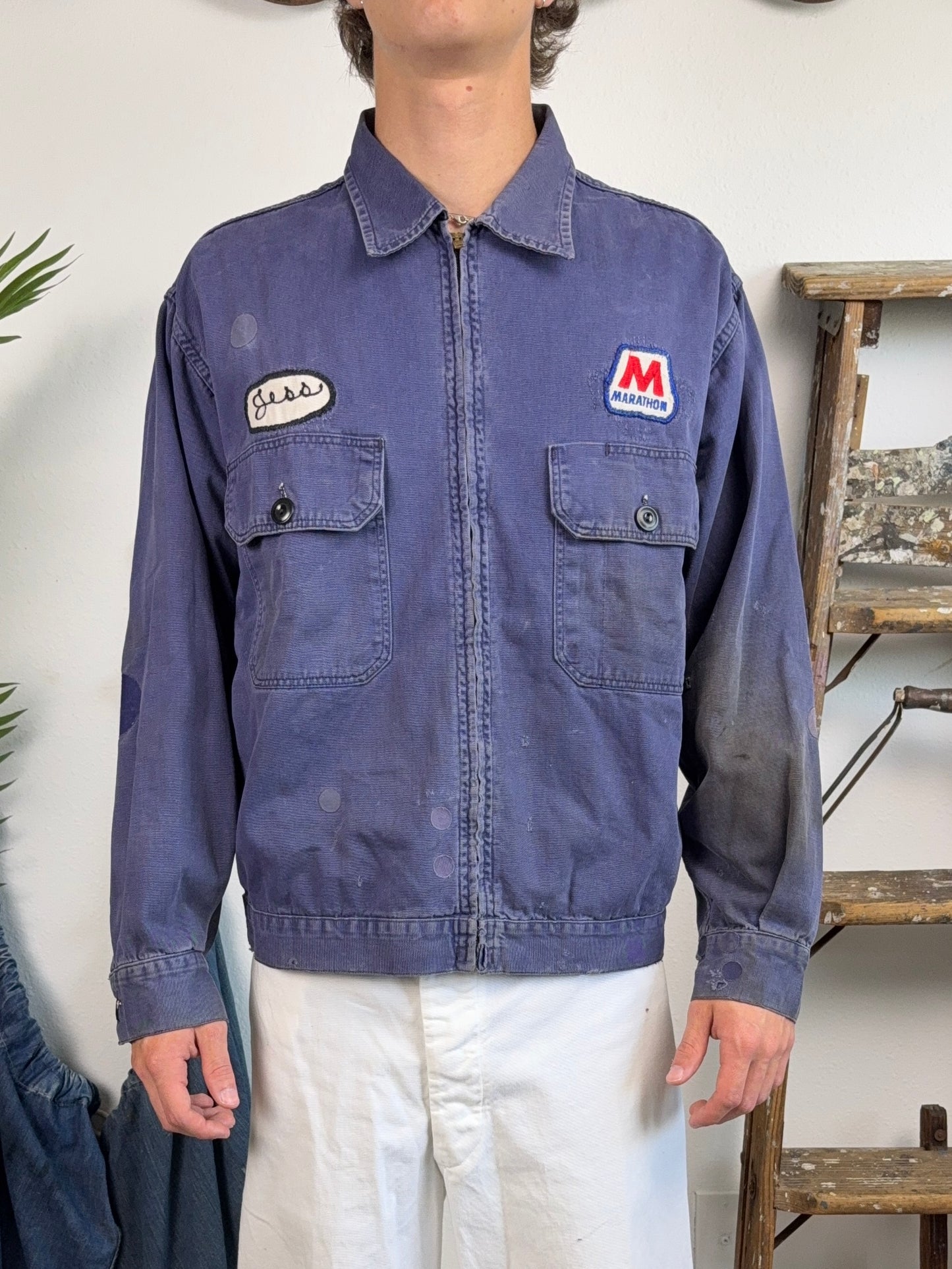 1950s Flanned Lined Sun Faded Cotton Work Jacket (M/L)