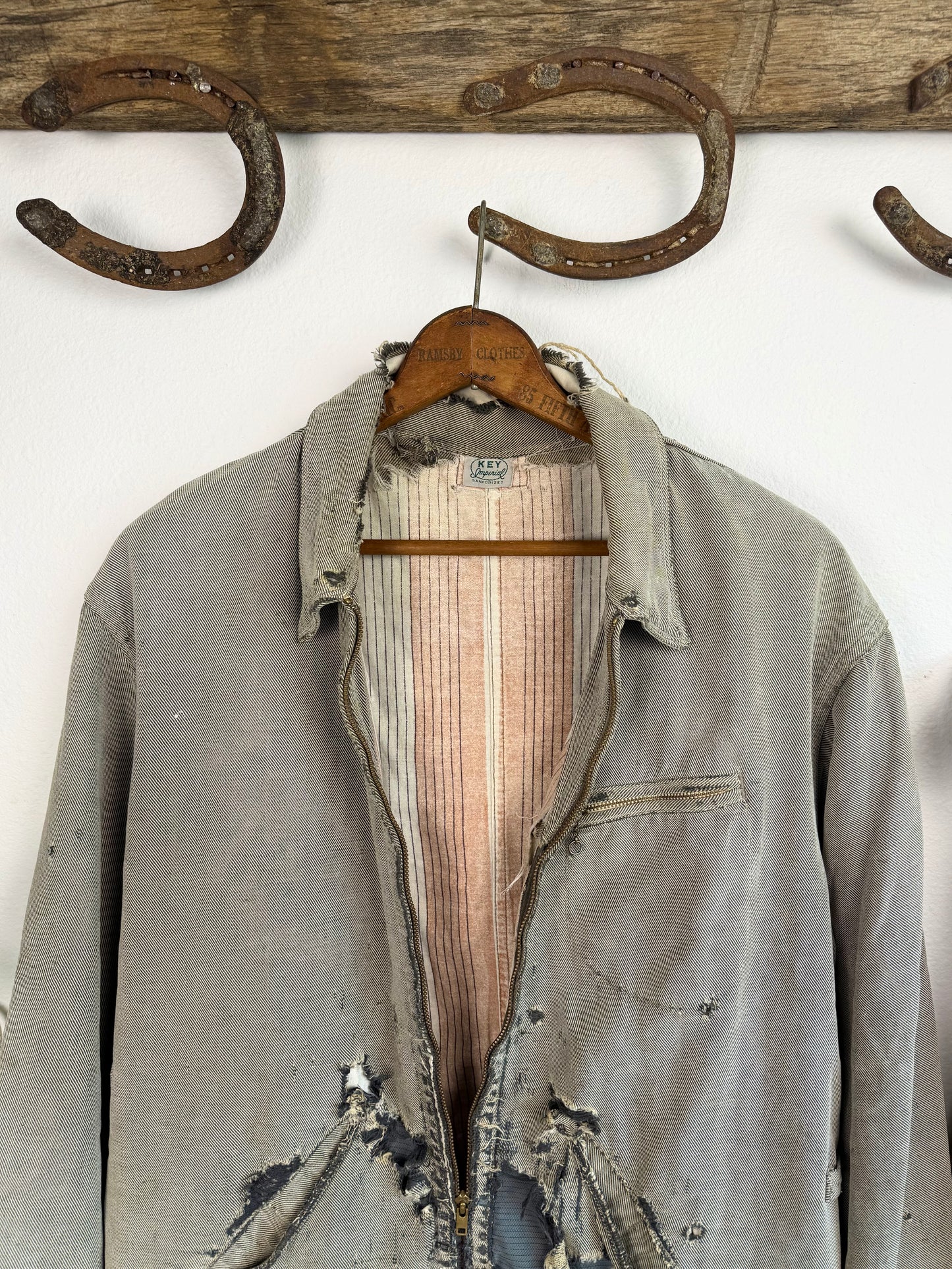 1940s Key Imperial Salt and Pepper Distressed Workwear Jacket (XL)
