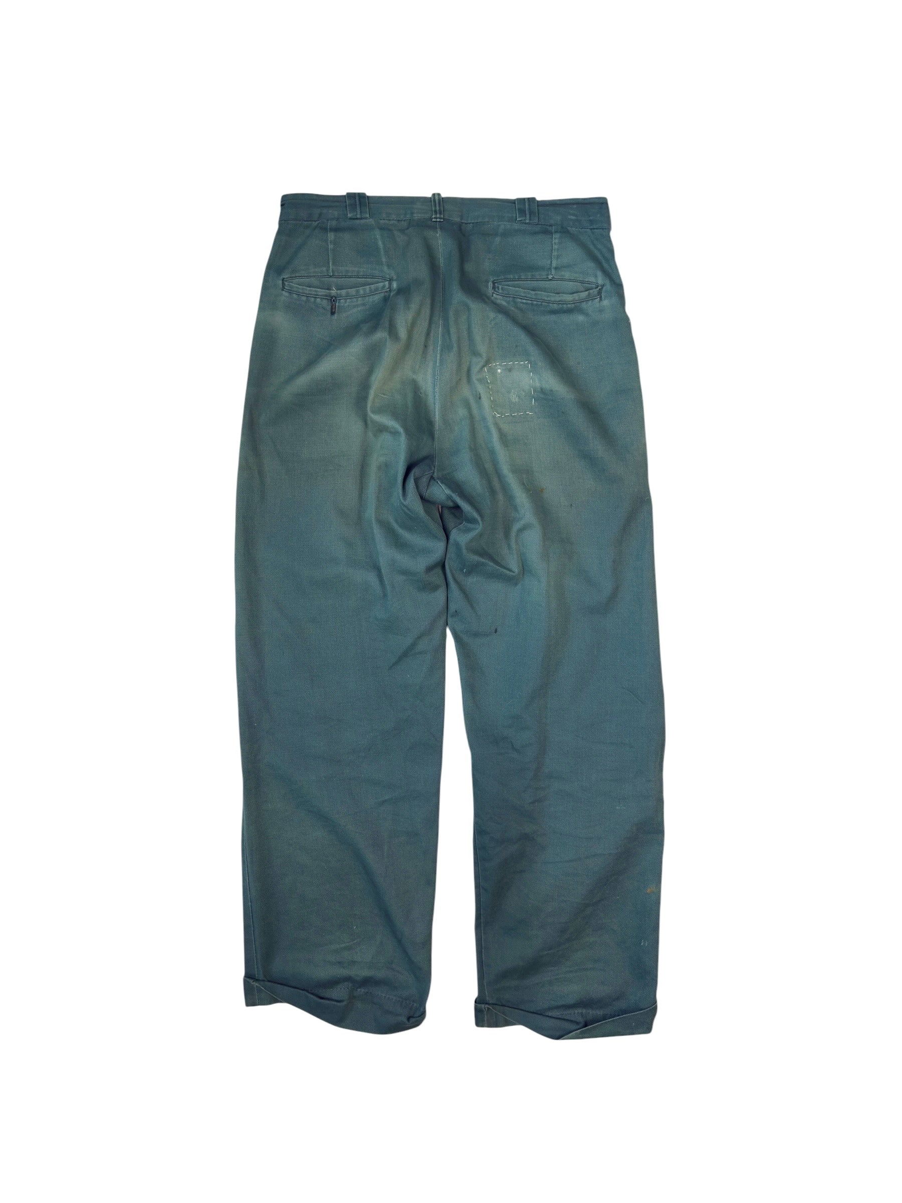 1950s Sun Faded Forest Green Repaired Chinos (32)