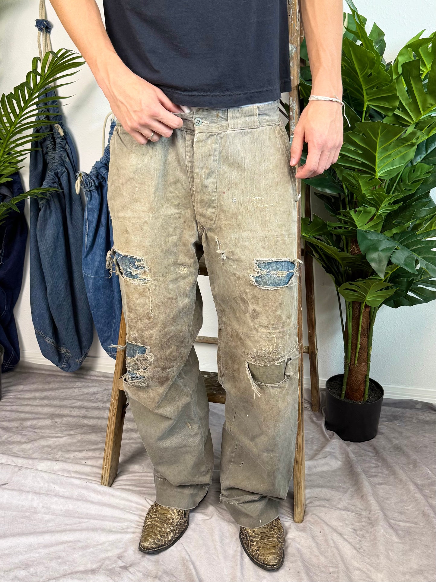 1940s ‘Well Loved’ Distressed and Repaired Chinos (34)
