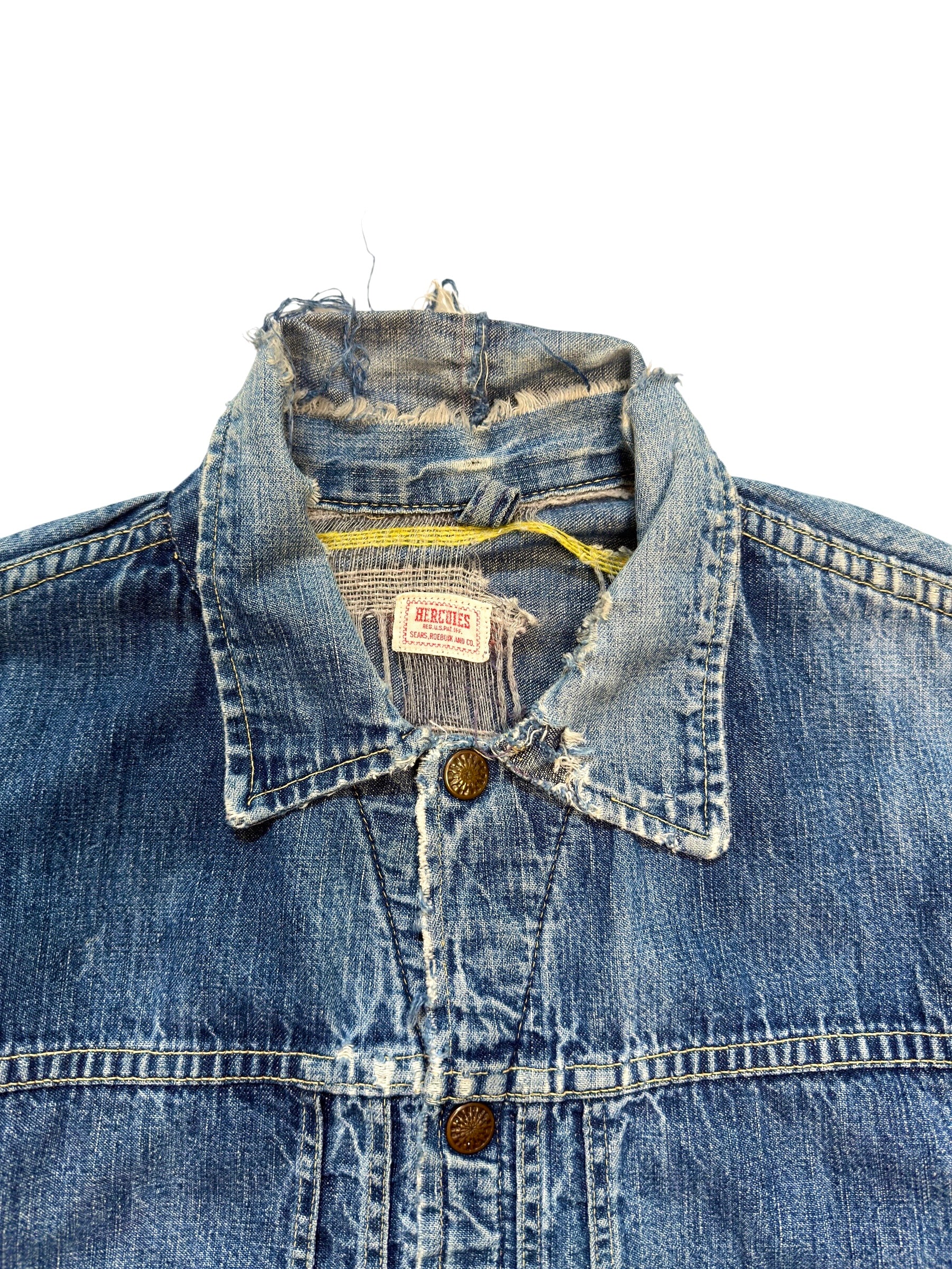 1950s Hercules Lined Sun Faded Distressed Denim Jacket (S/M)