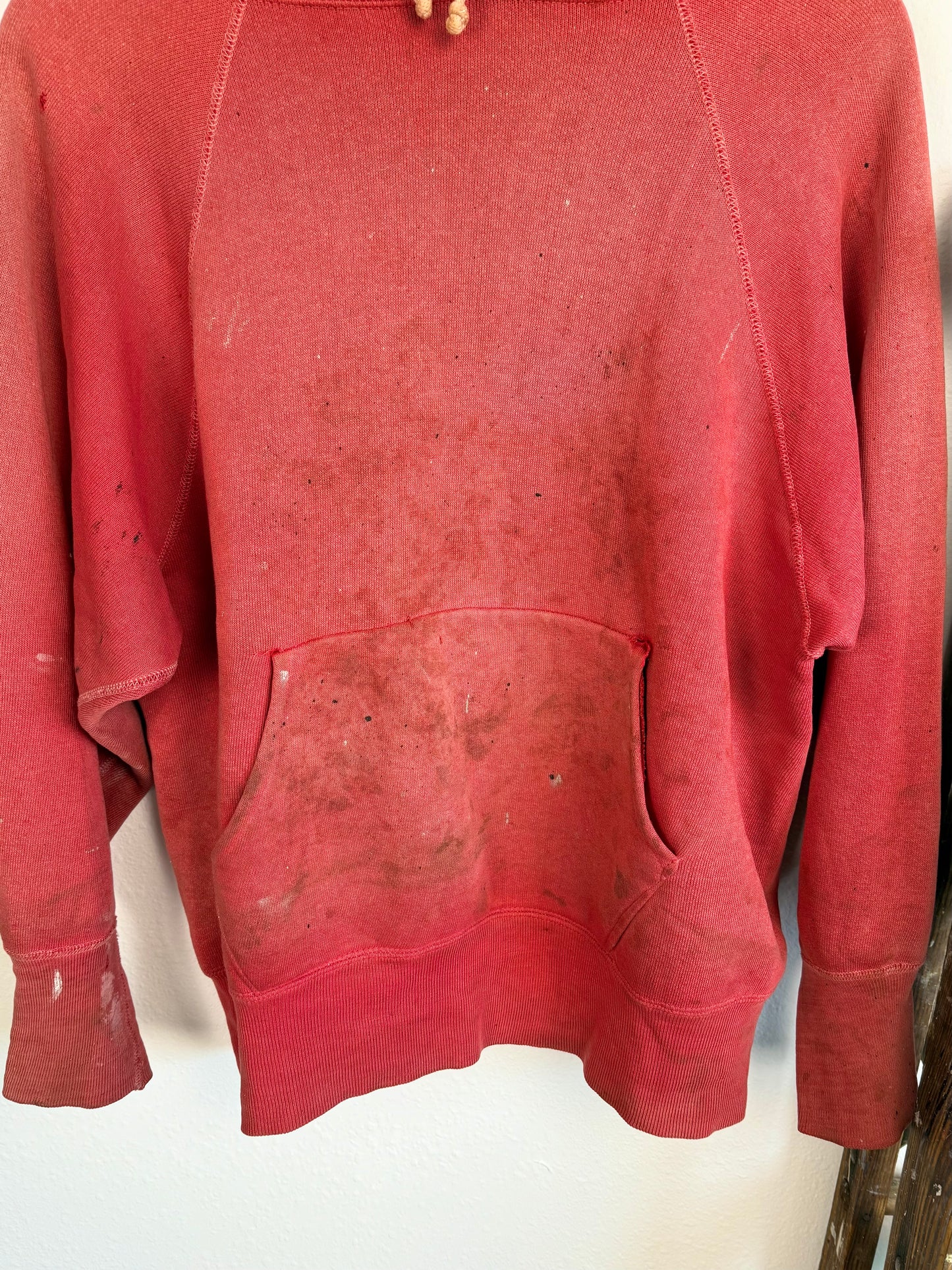 1950s Perfectly Worn ‘Hood Sun Fade’ Red Frat Hoodie (XL)