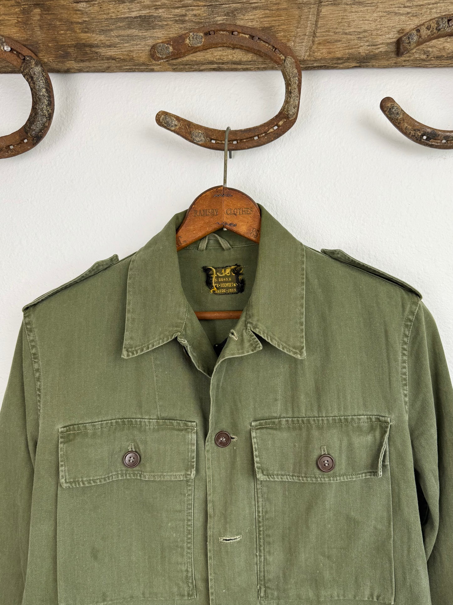 1950s Dutch HBT Jacket With Chain Stitching (S/M)
