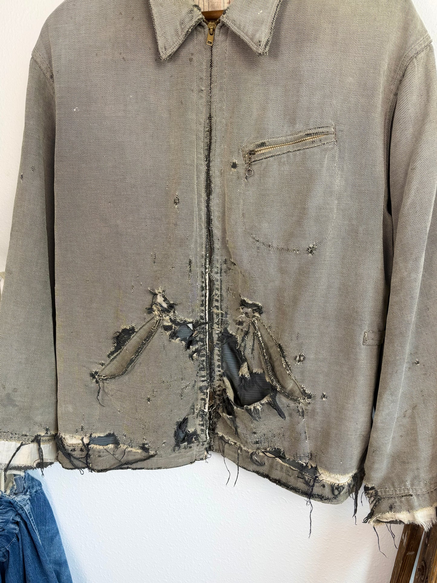 1940s Key Imperial Salt and Pepper Distressed Workwear Jacket (XL)