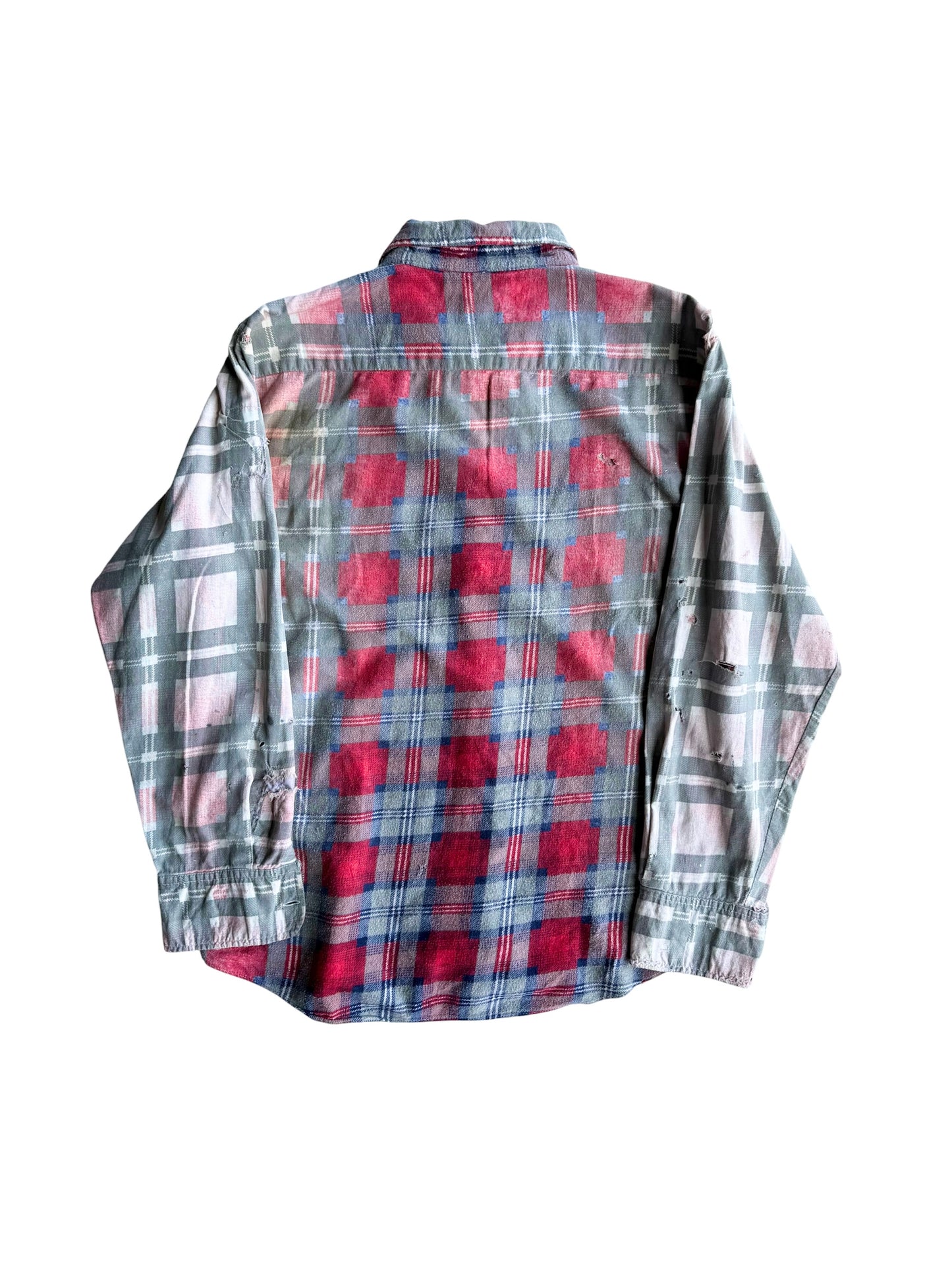 1950s Sun Faded Distressed Red Plaid Cotton Flannel (M/L)