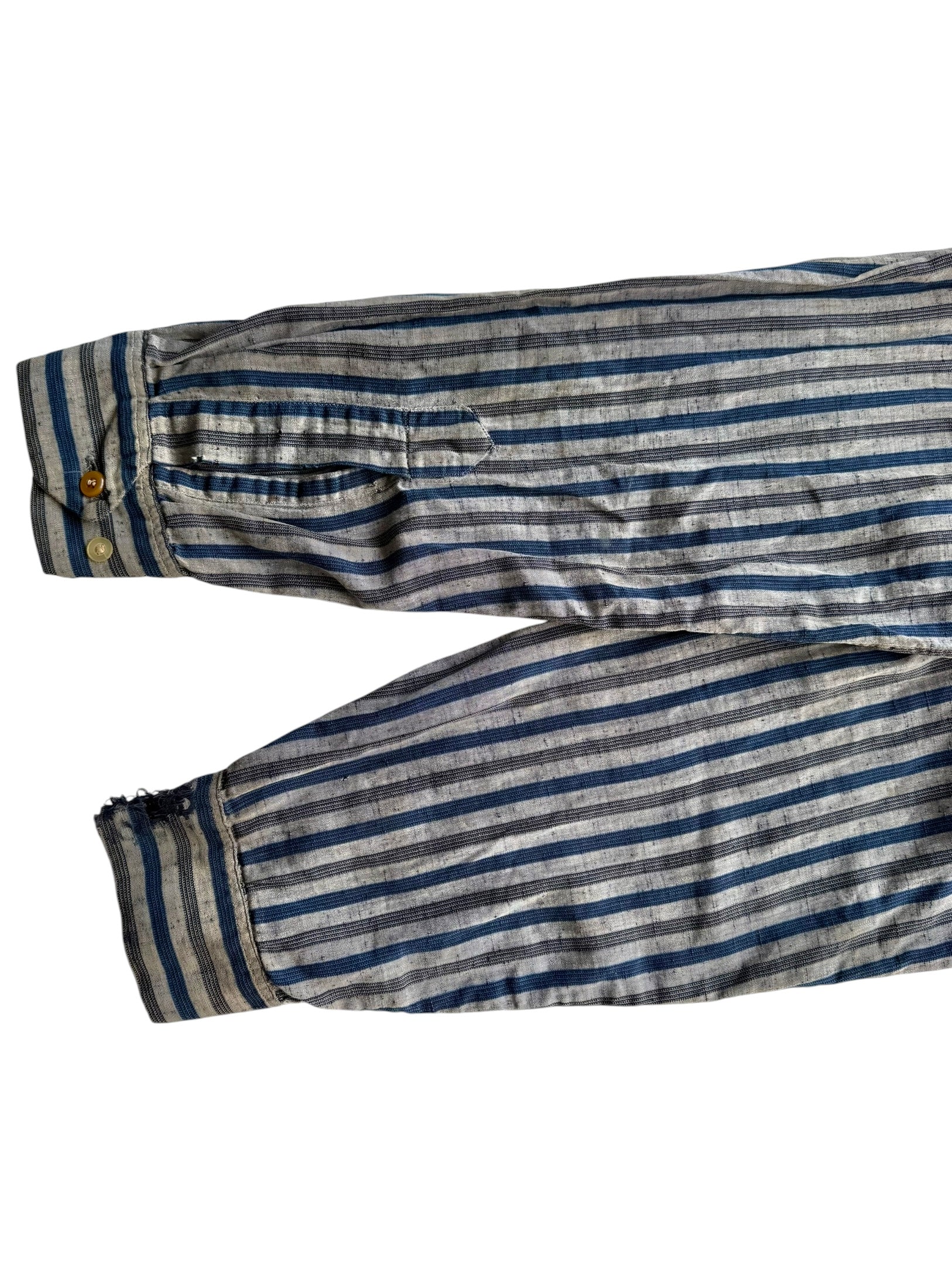 1950s Grey/Blue Striped Cotton Button Shirt (S/M)