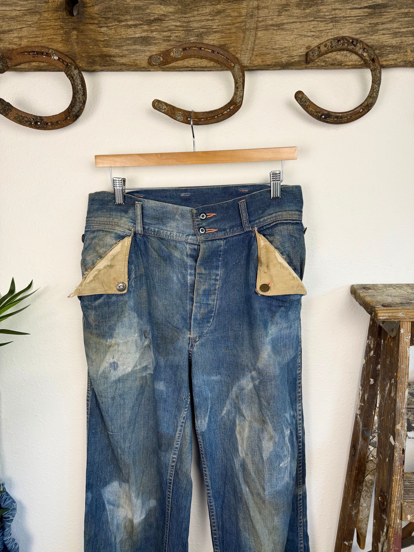 1950s N&W Sun Faded Mule Ear Denim Jeans (31)
