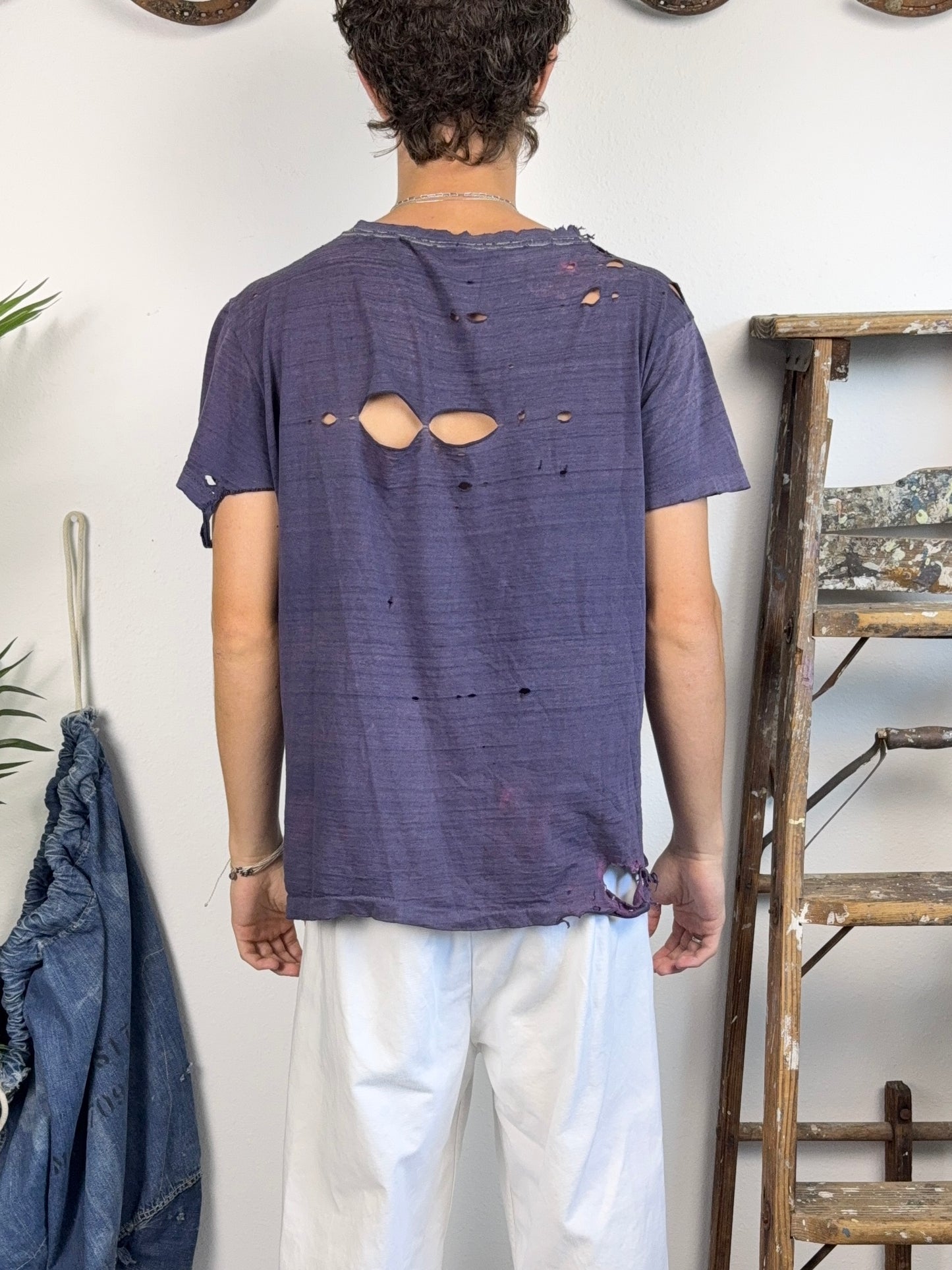 1950s Sun Faded and Thrashed Selvedge Pocket Tee (L)