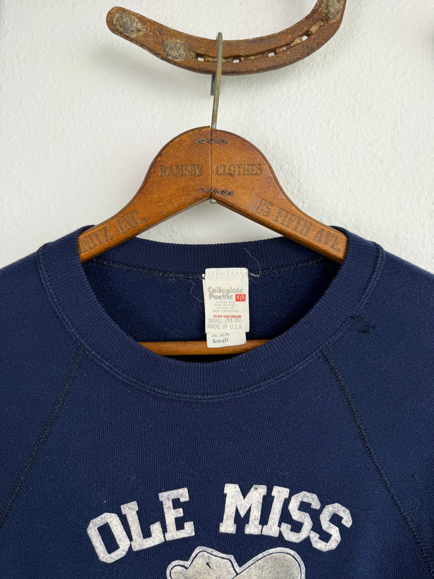 1970s Deadstock Flocked Ole Miss Rebels Sweatshirt (S/M)