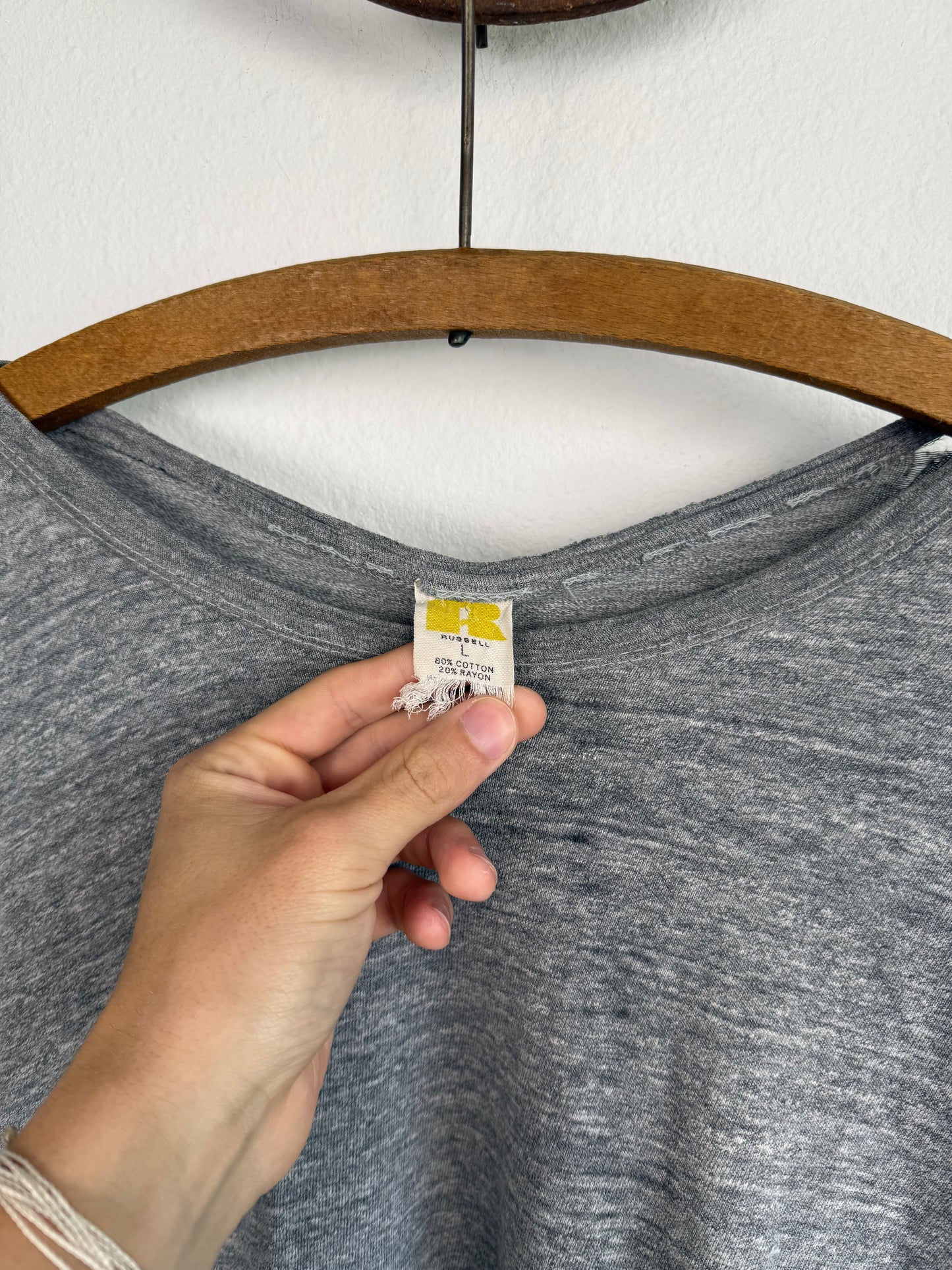 1970s Russell Athletic Distressed Grey Tee (S/M)