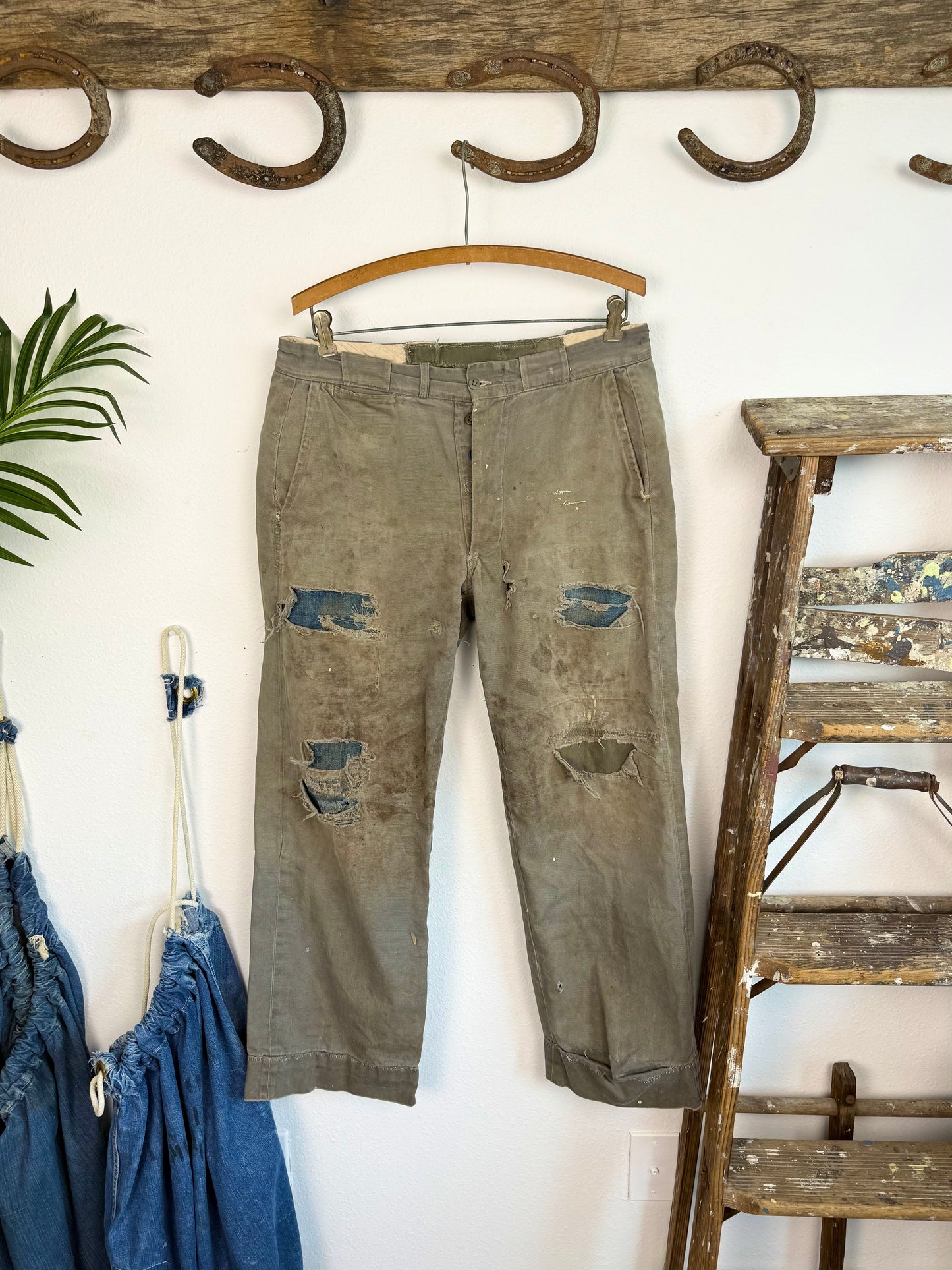 1940s ‘Well Loved’ Distressed and Repaired Chinos (34)
