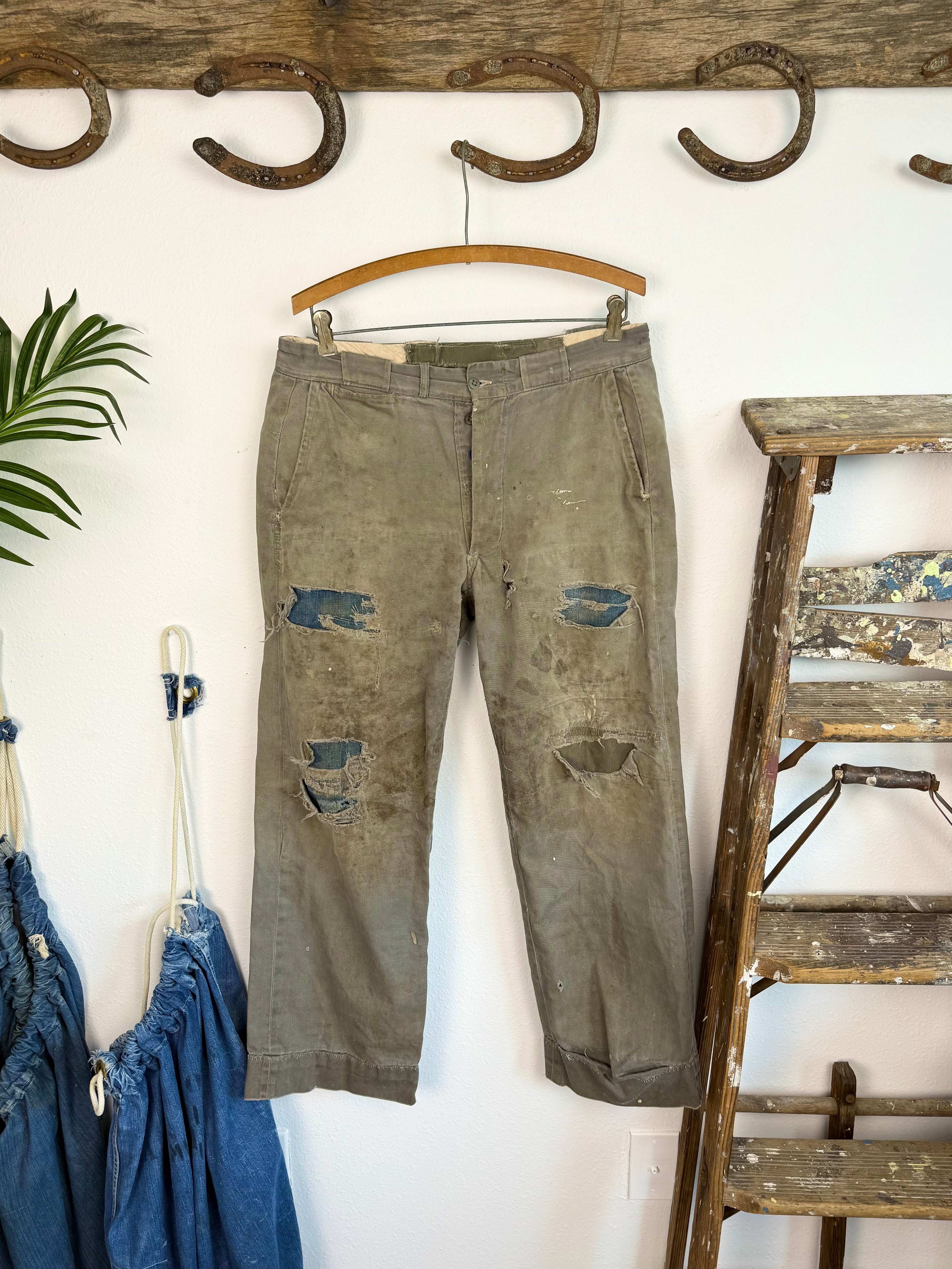 1940s ‘Well Loved’ Distressed and Repaired Chinos (34)