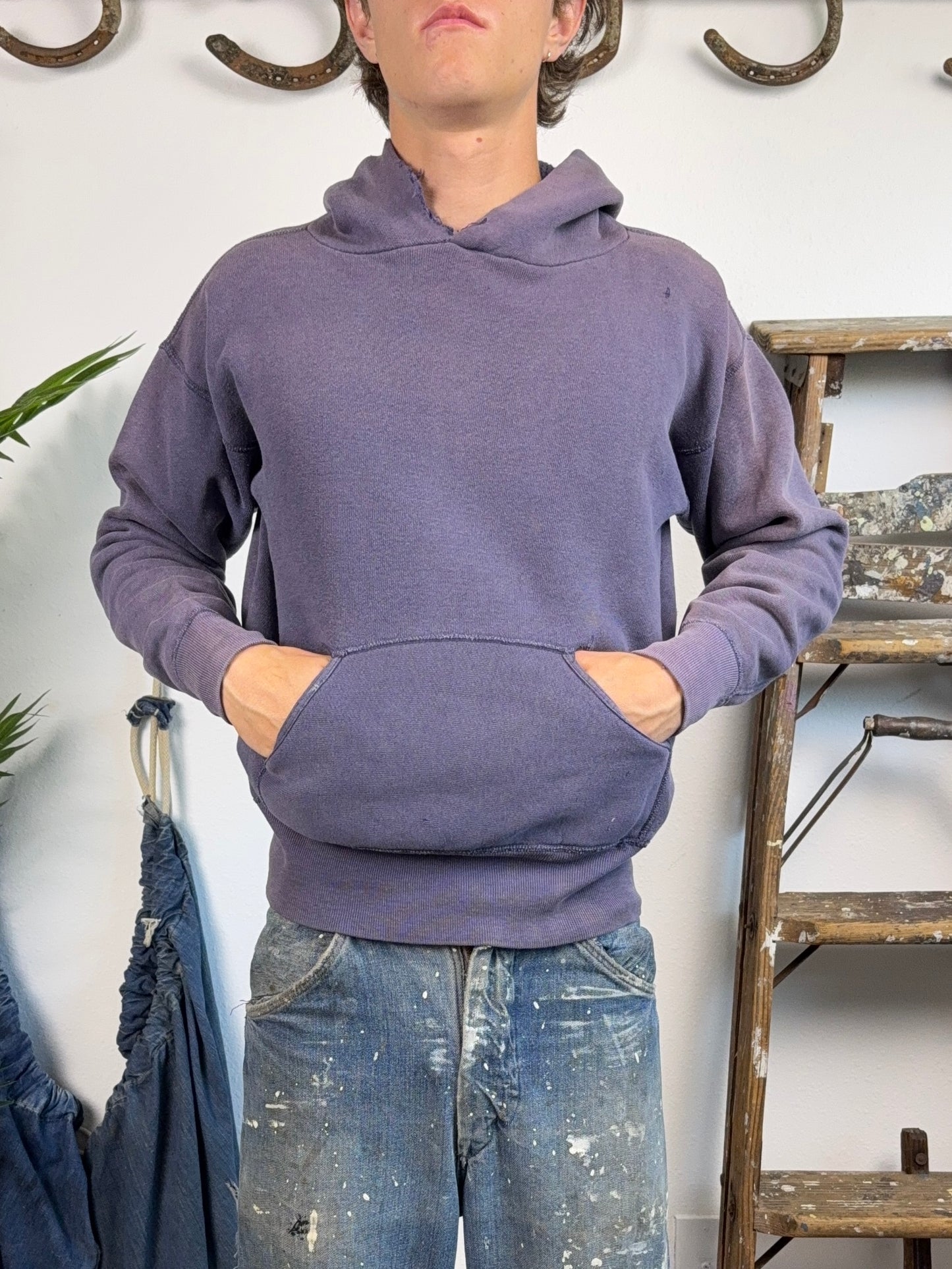 1950s Blueberry Faded Thermal Hood Hoodie (M)