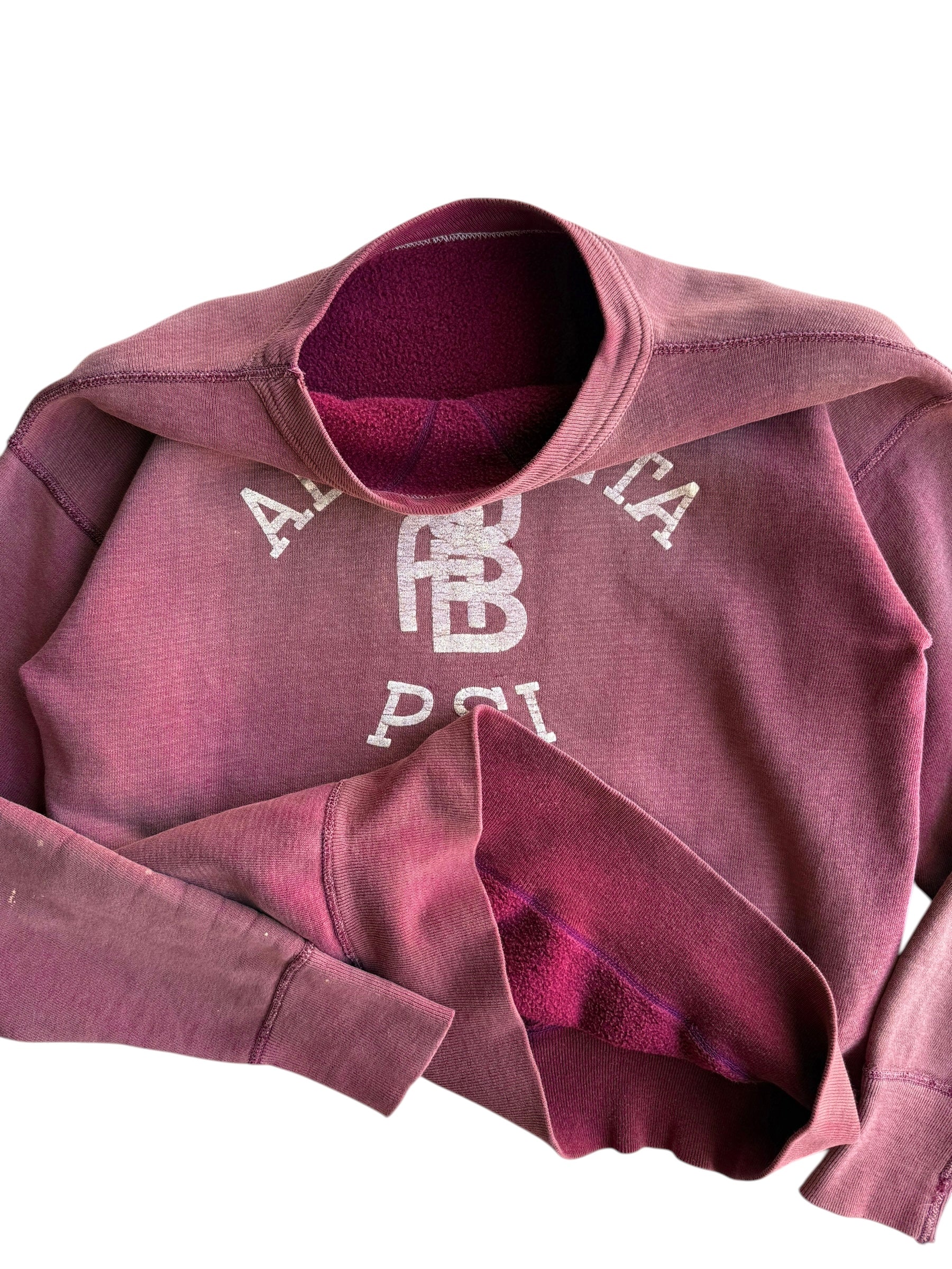 1950s Sun Faded Maroon Fraternity Single V Sweatshirt (S/M)