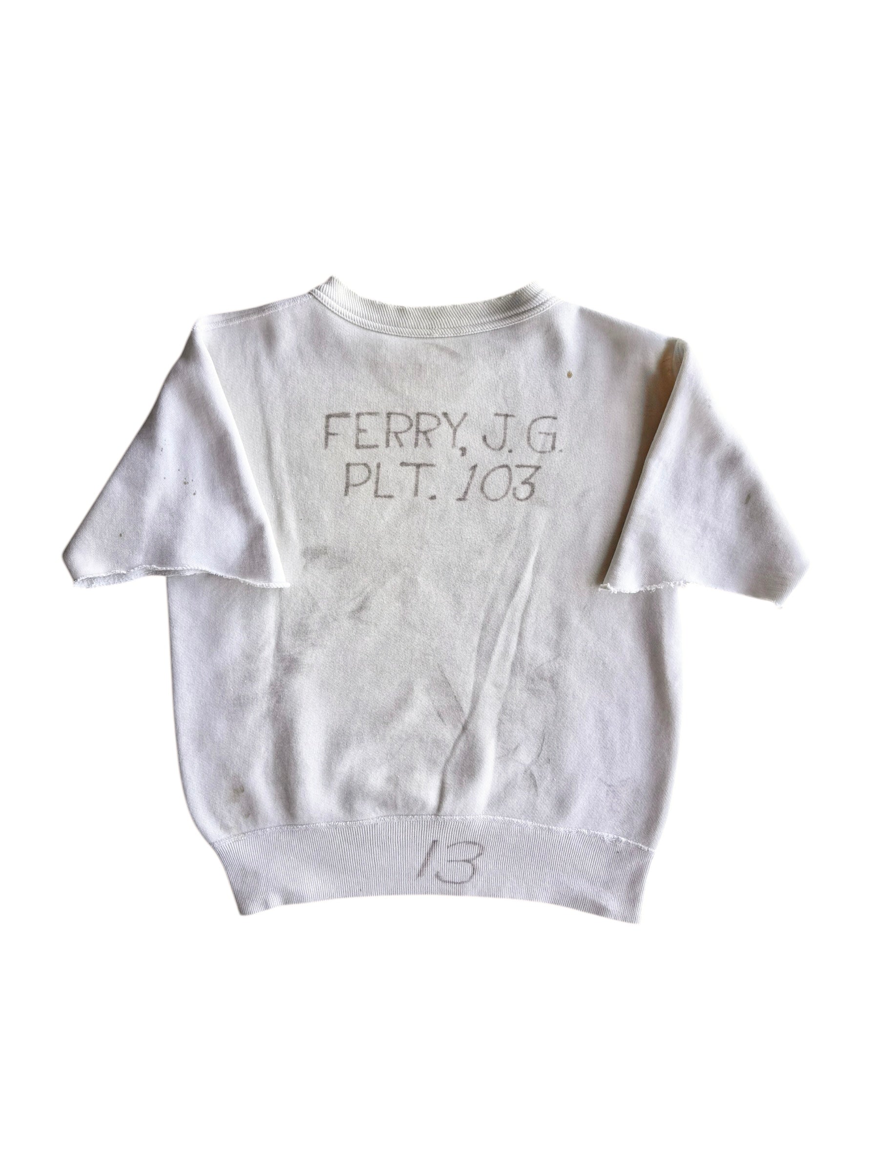 1950s ‘US Marine Corps’ Single V Stenciled Chopped Sweatshirt (S/M)