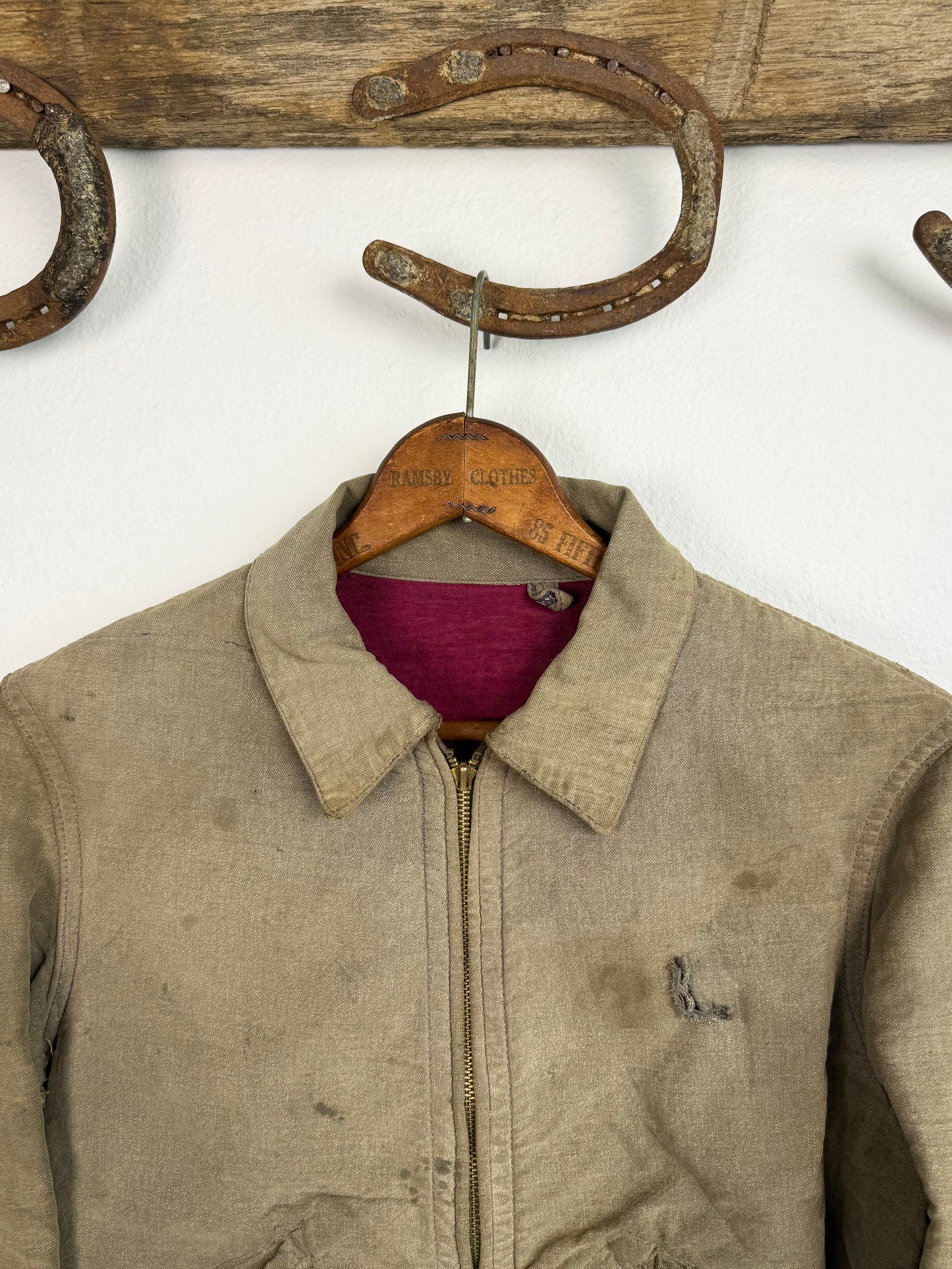 1940s Salt and Pepper ‘Raspberry Lined’ Workwear Jacket (S/M)