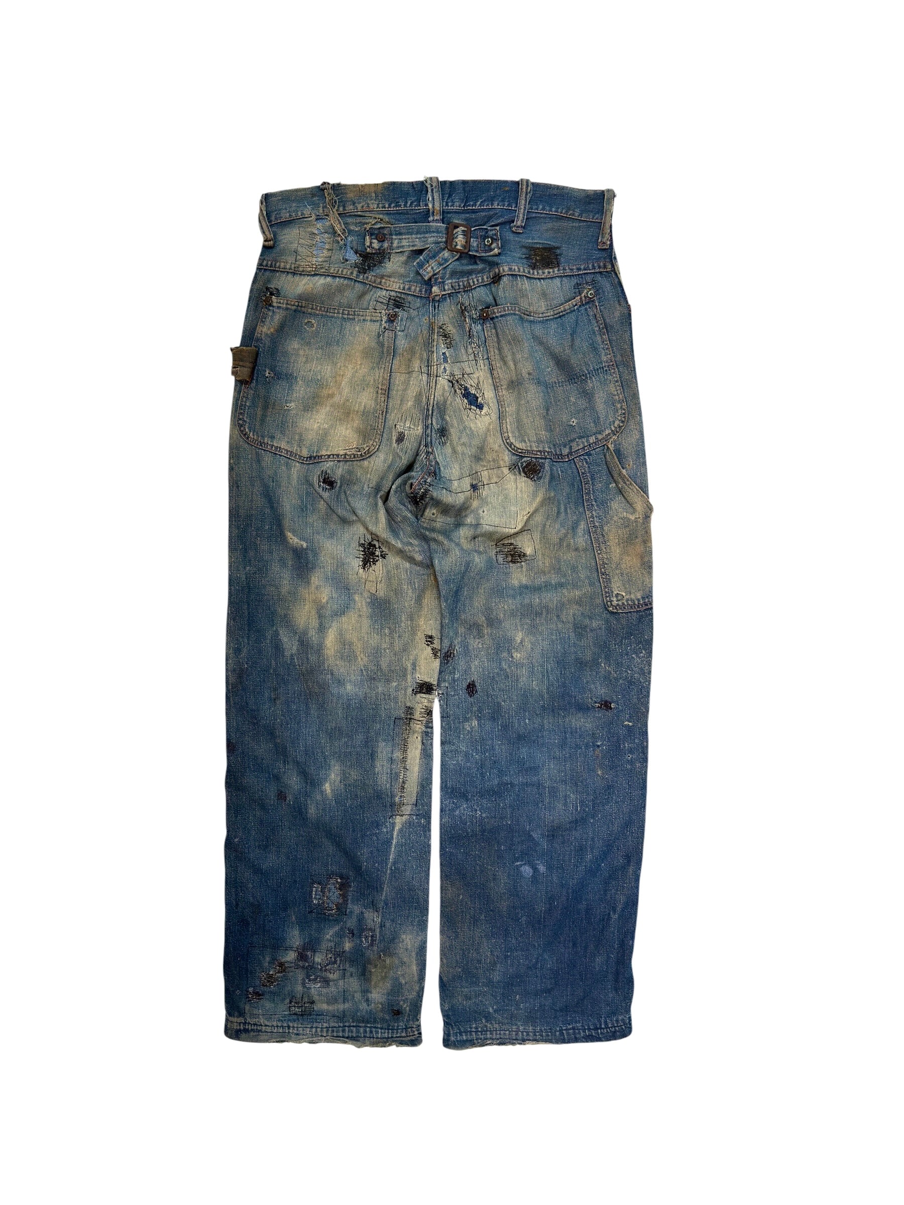 1940s Heavily Distressed Buckle Back Jeans (32)