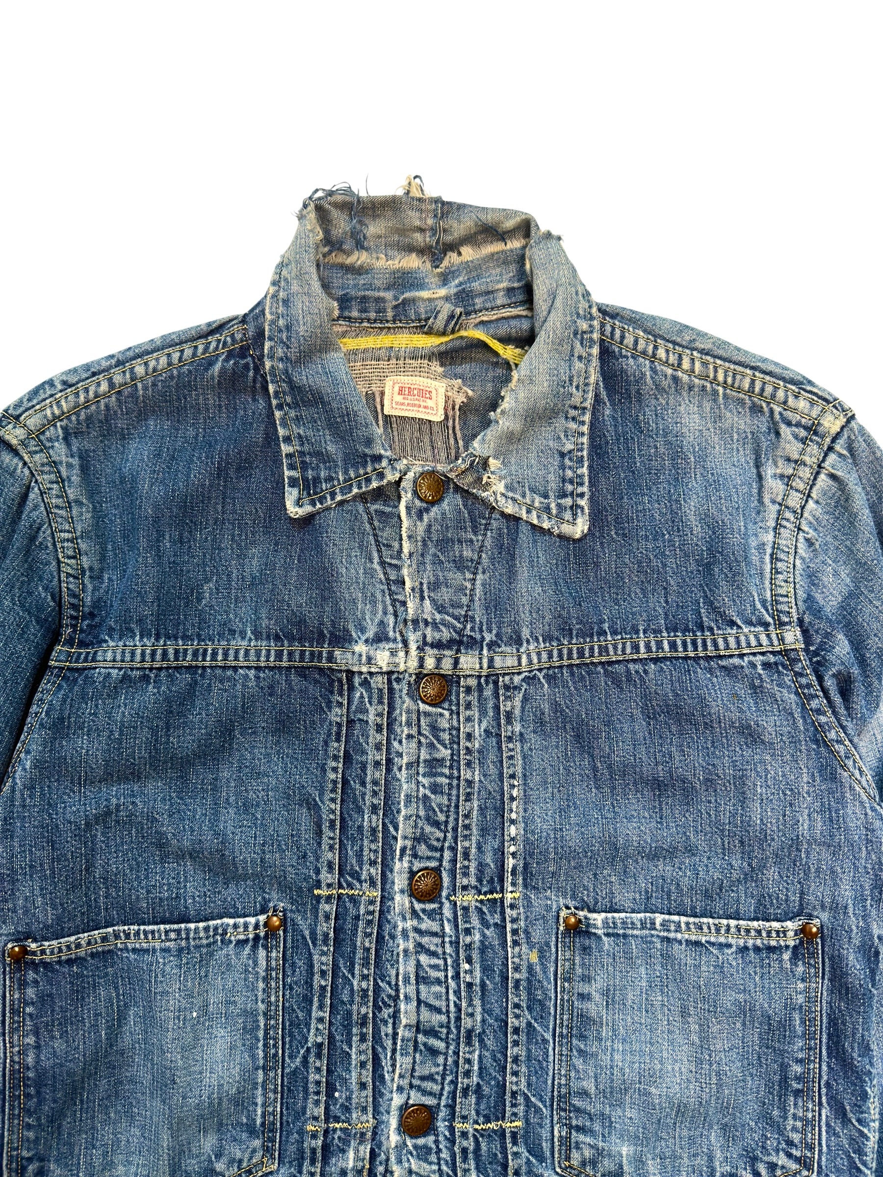 1950s Hercules Lined Sun Faded Distressed Denim Jacket (S/M)