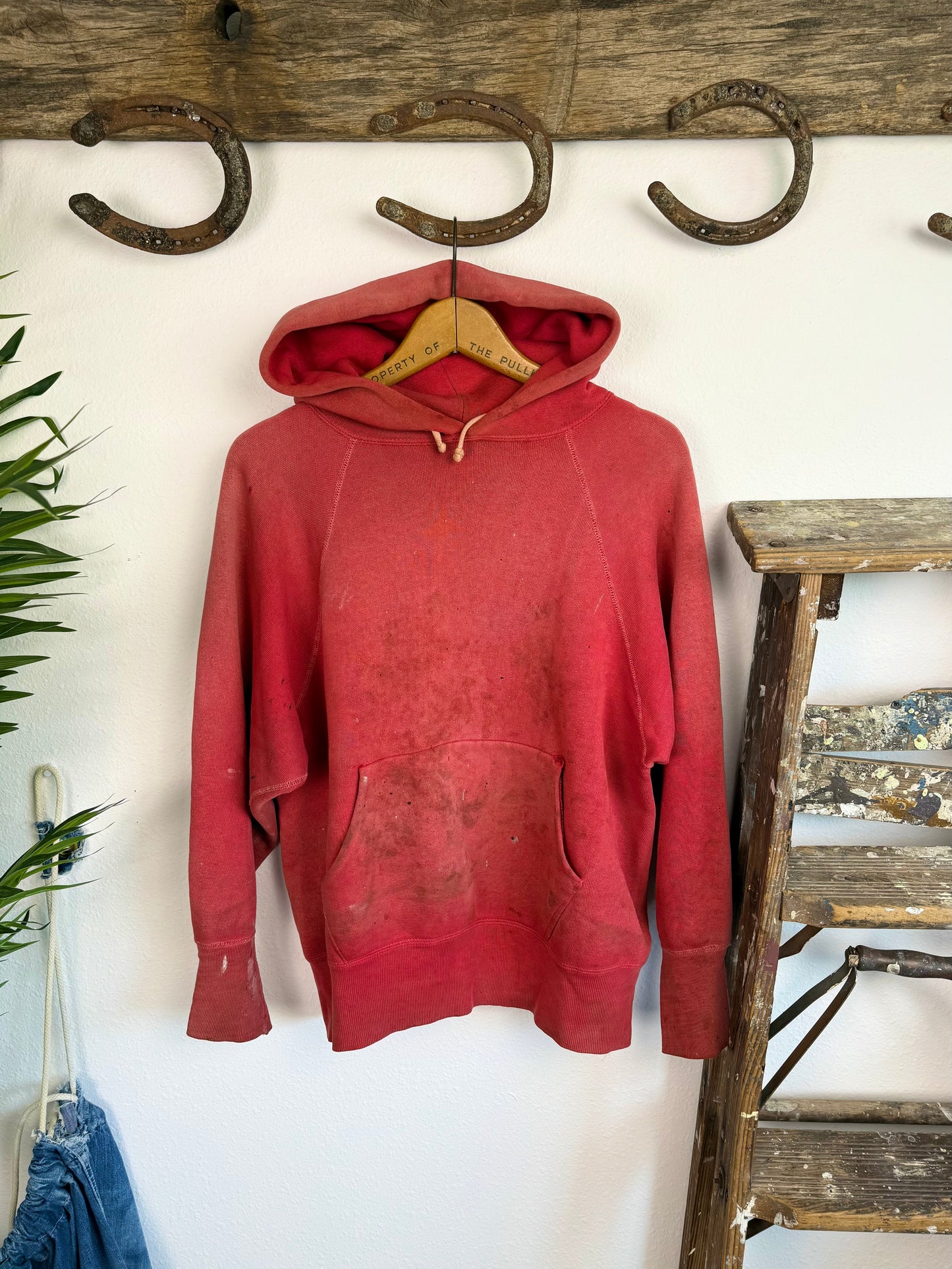 1950s Perfectly Worn ‘Hood Sun Fade’ Red Frat Hoodie (XL)