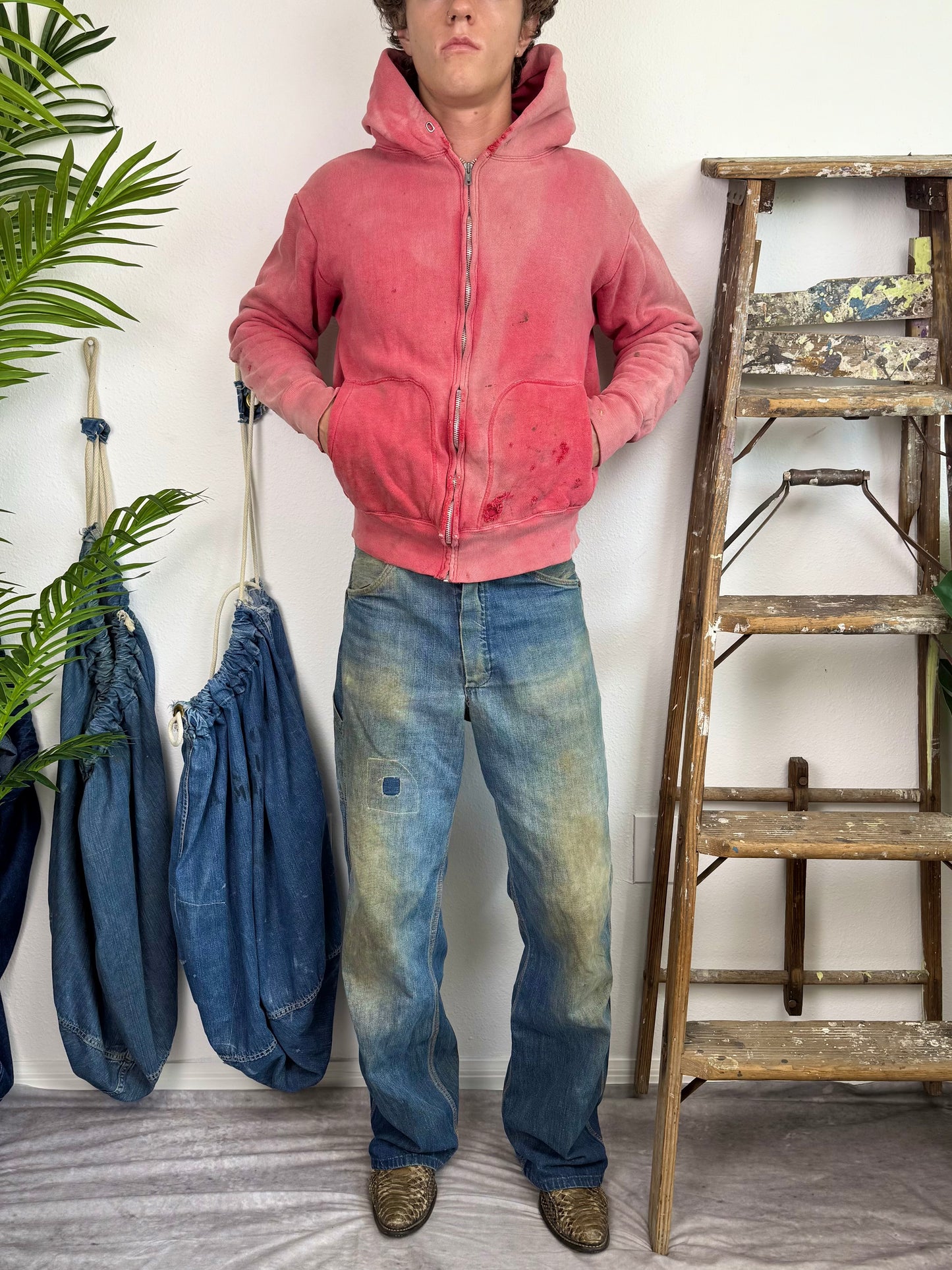 1950s Thermal Lined Sun Faded ‘D Pocket’ Zip Up Jacket (M/L)