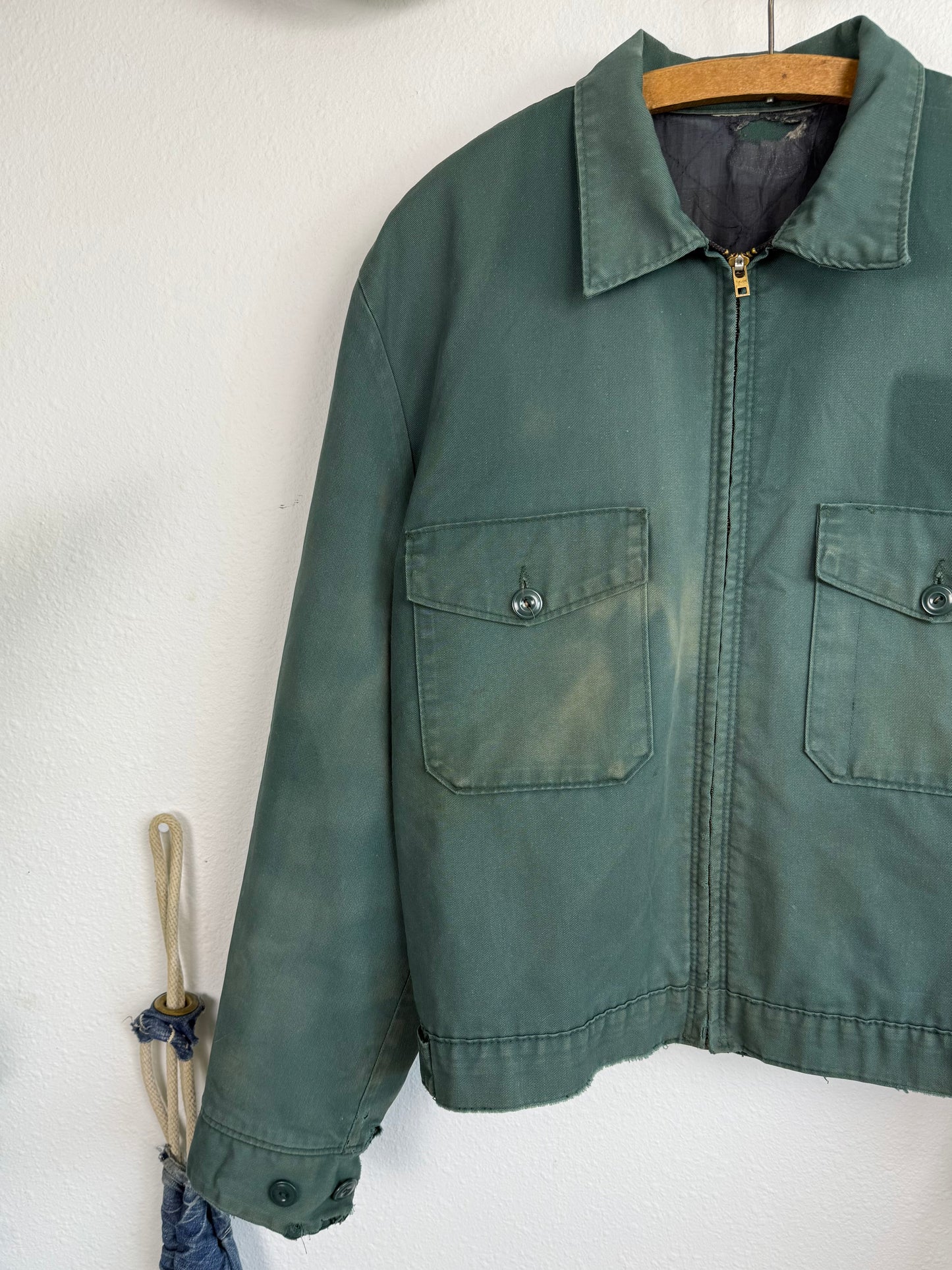 1950s Lined Sun Faded Green Work Jacket (M/L)