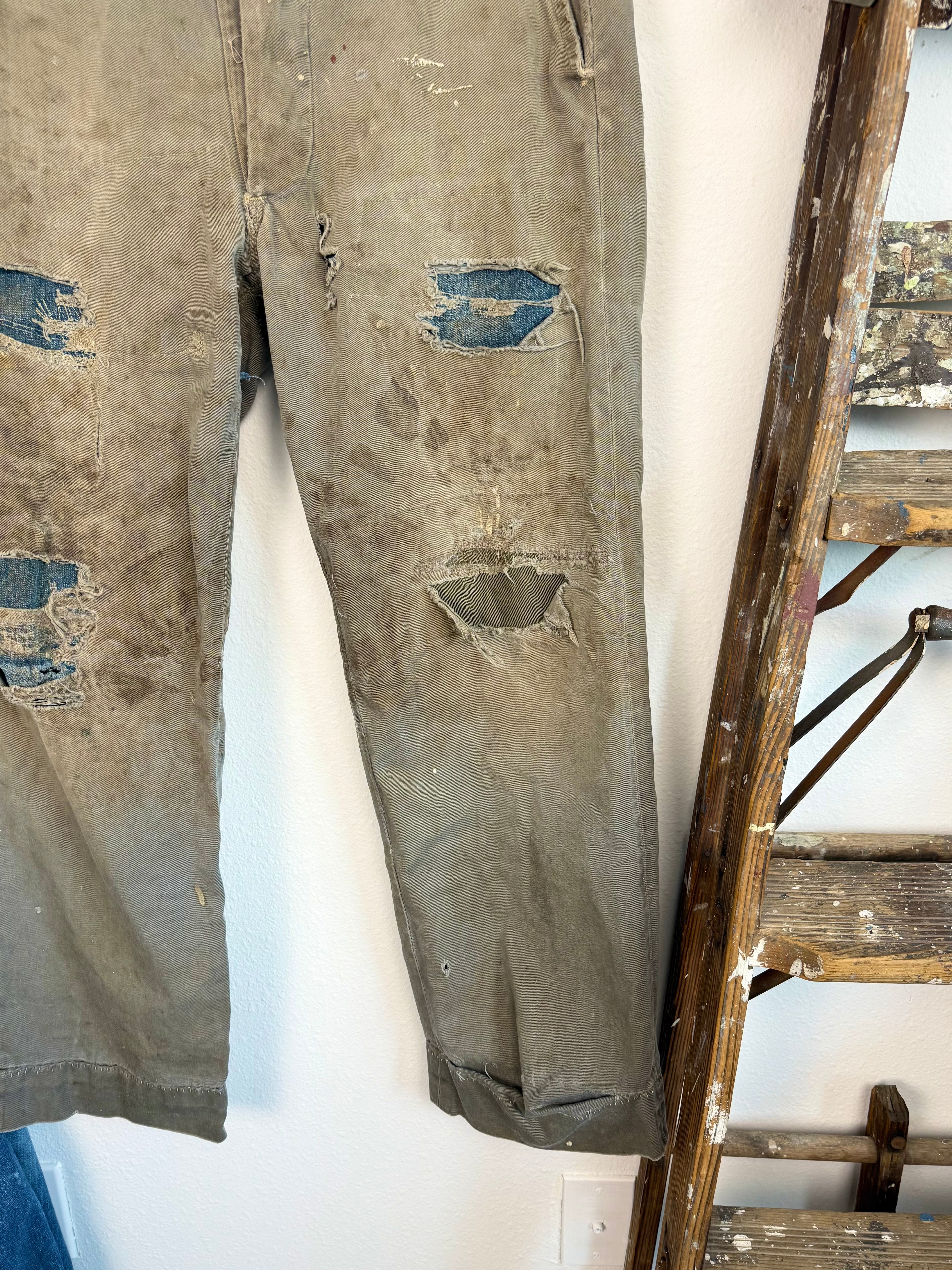 1940s ‘Well Loved’ Distressed and Repaired Chinos (34)