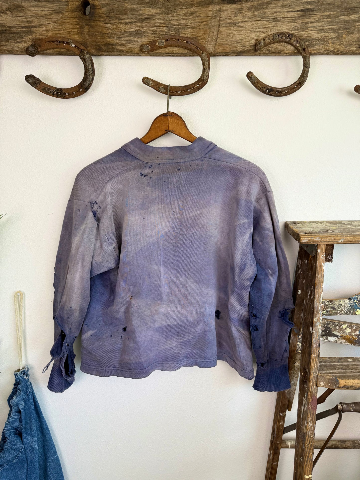 1940s Sun Faded & Distressed Cotton Cardigan (XL)