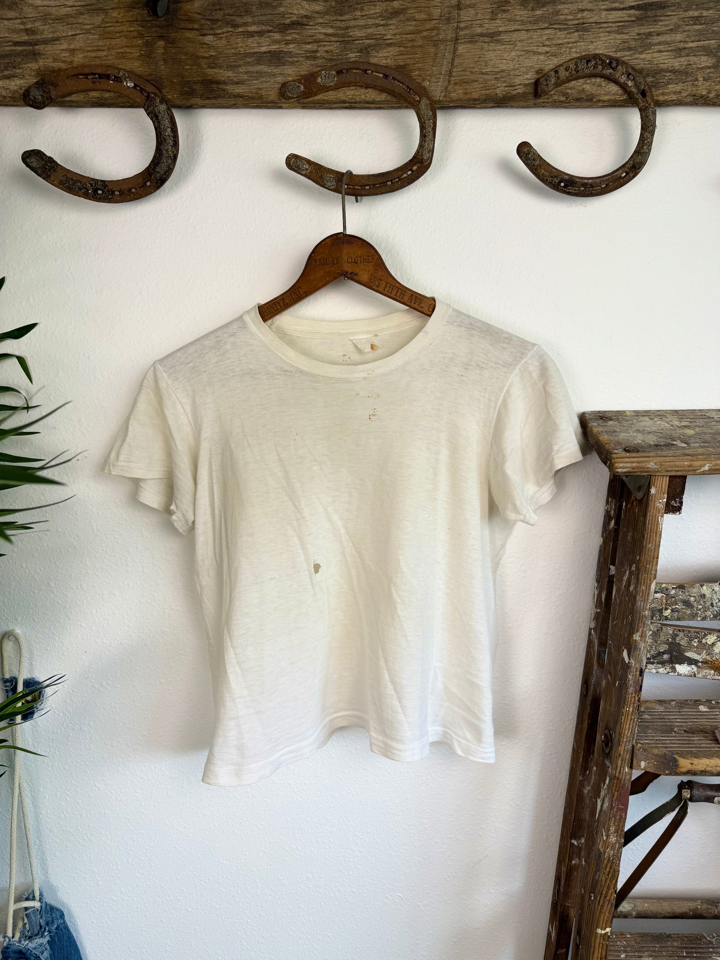 1950s Distressed ‘Essential’ Boxy White Tee (S/M)
