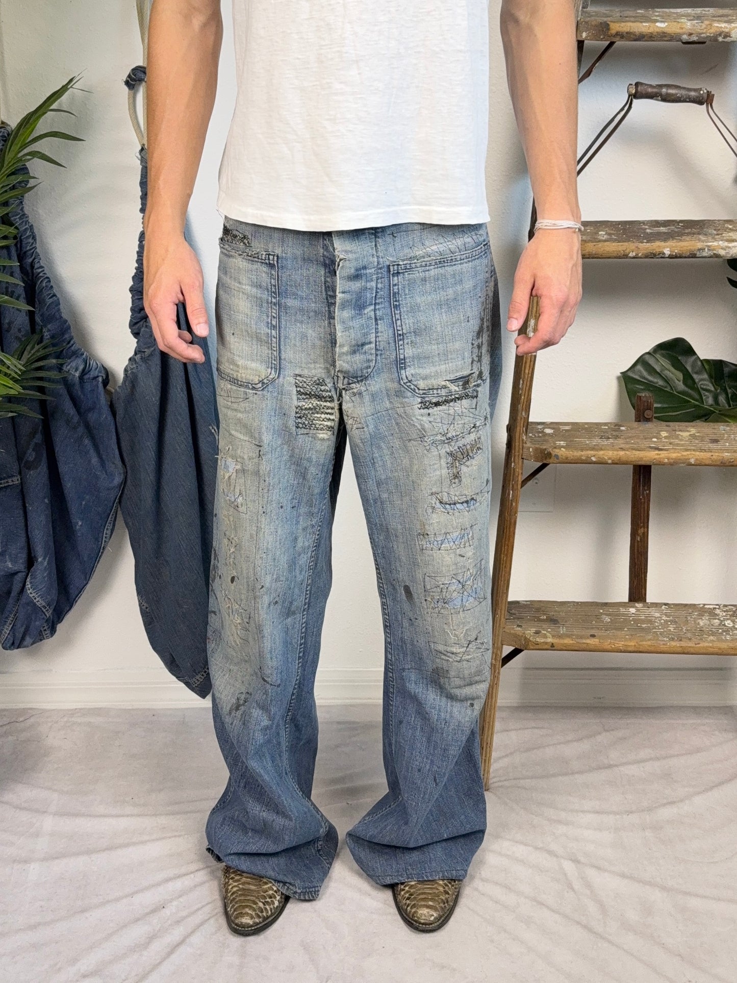 1940s WW2 Distressed & Repaired USN Dungarees (30)