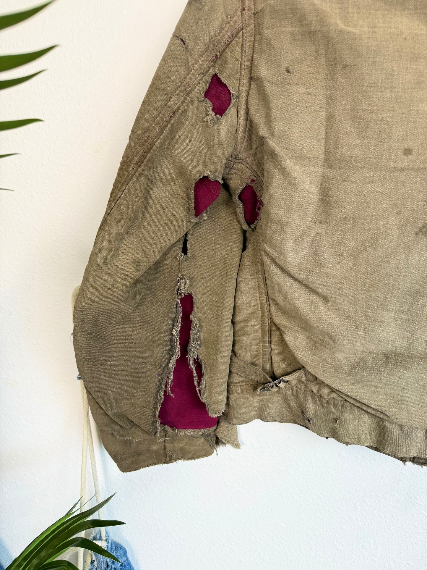 1940s Salt and Pepper ‘Raspberry Lined’ Workwear Jacket (S/M)