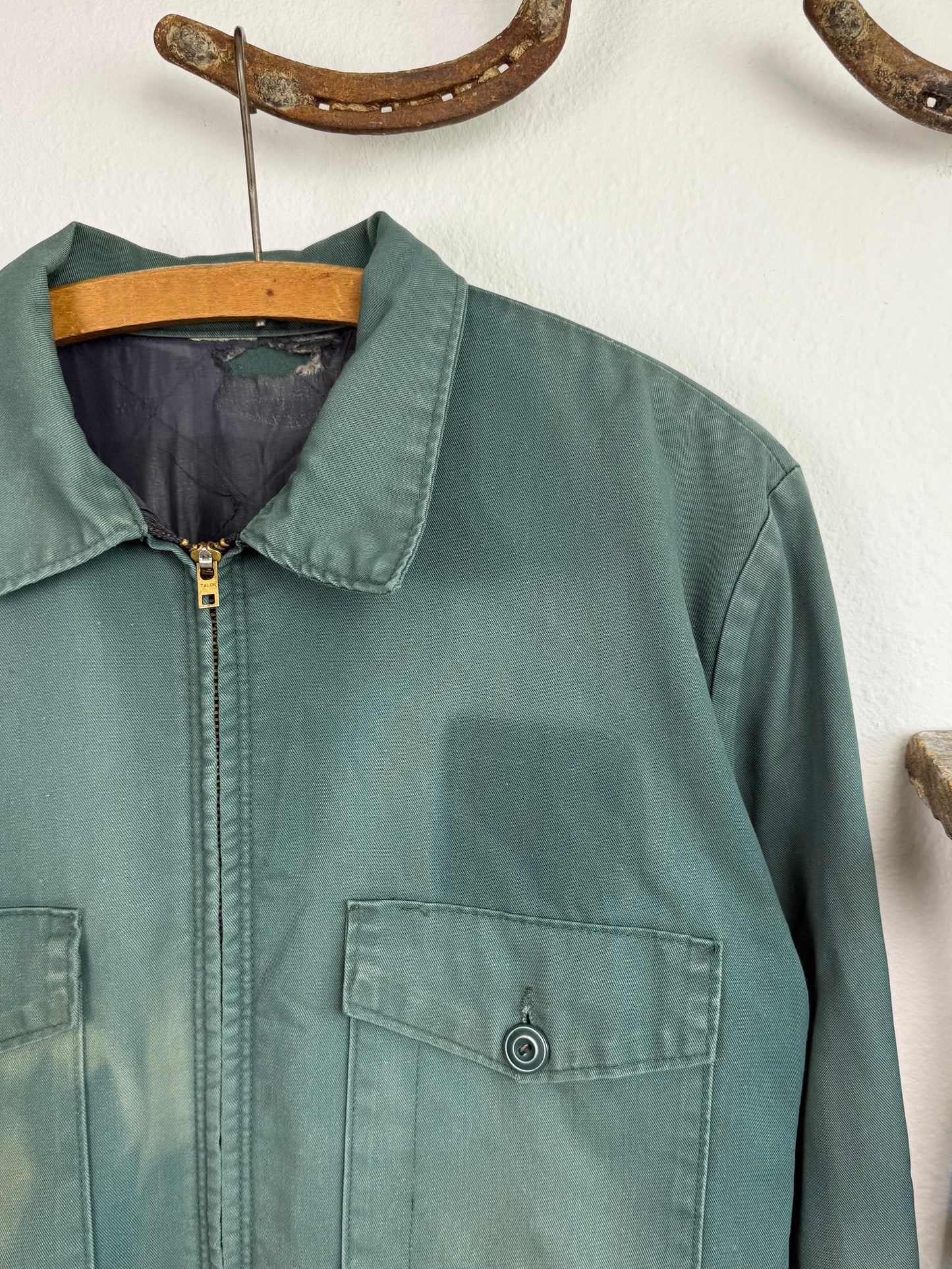 1950s Lined Sun Faded Green Work Jacket (M/L)