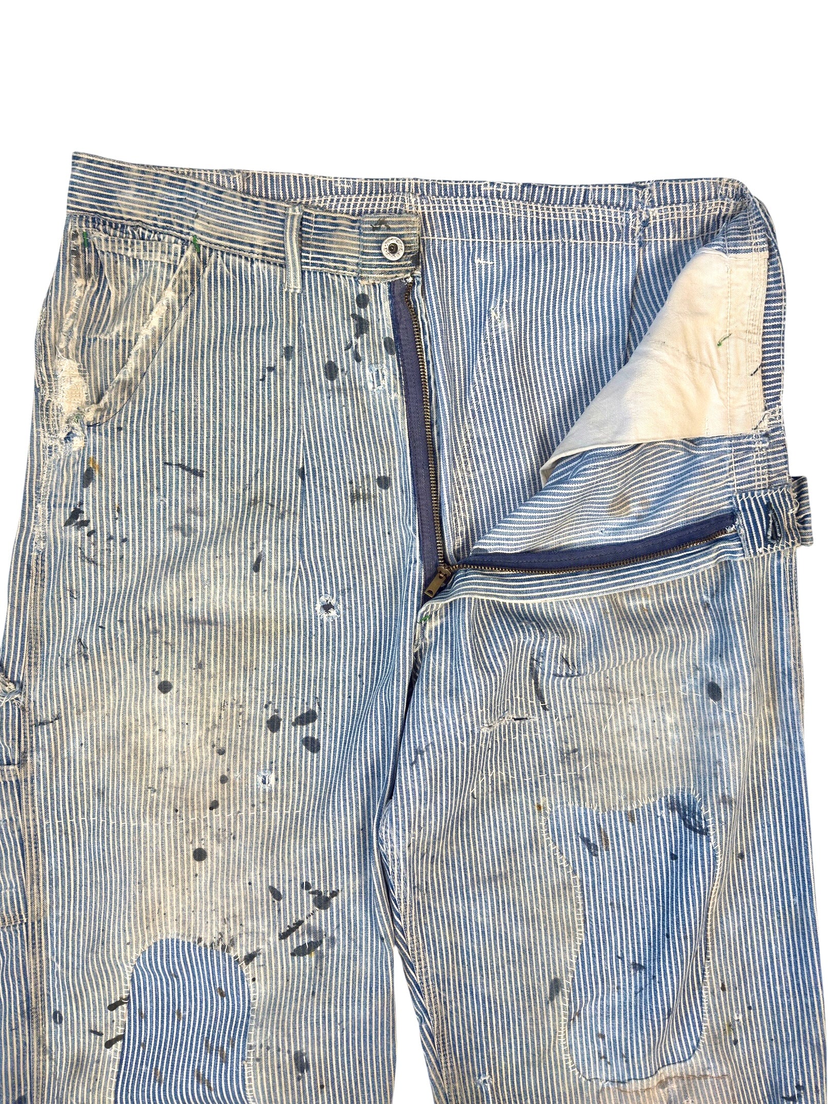 1940s Pioneer Distressed and Repaired Pinstripe Carpenters (36)