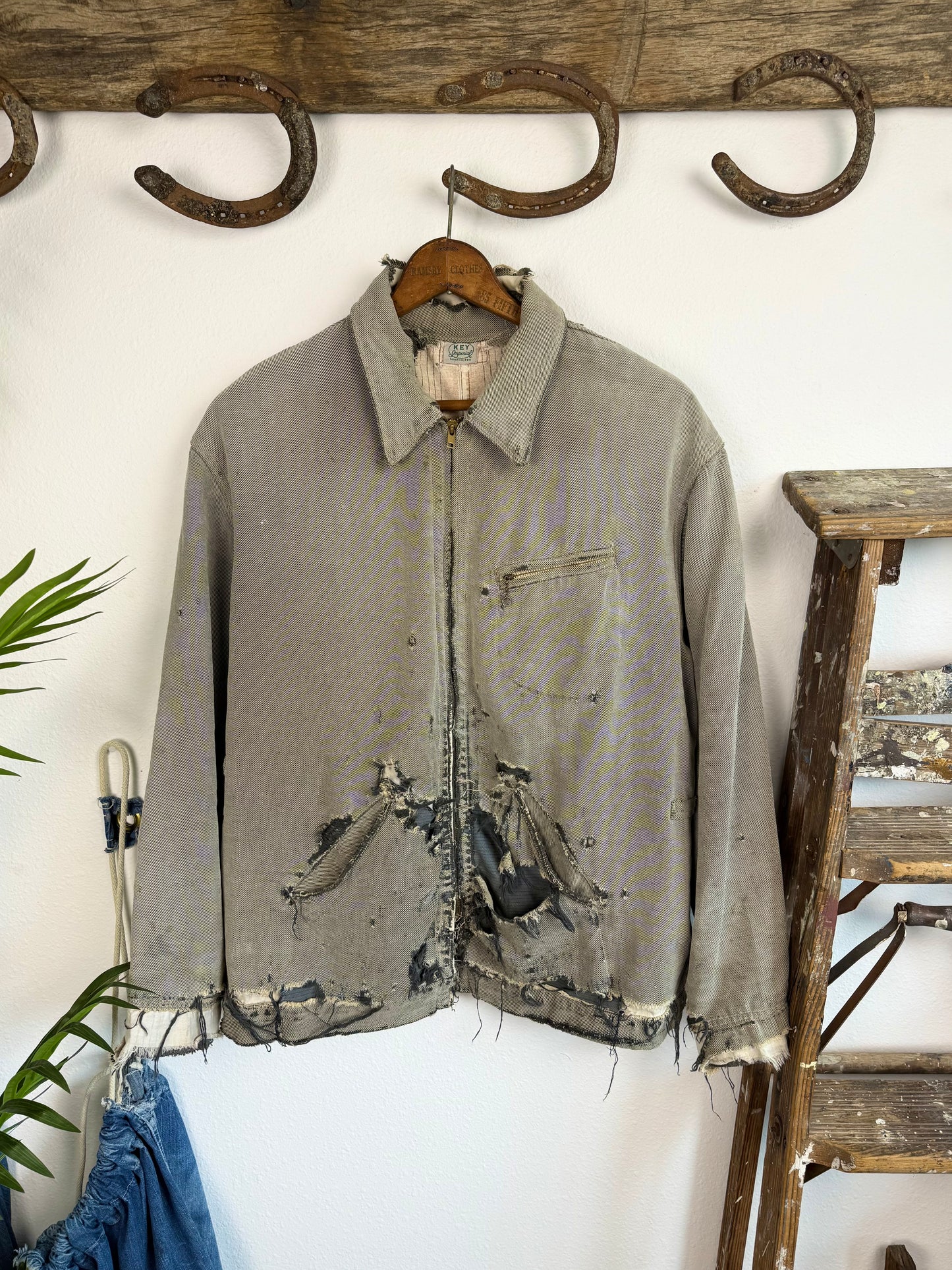 1940s Key Imperial Salt and Pepper Distressed Workwear Jacket (XL)