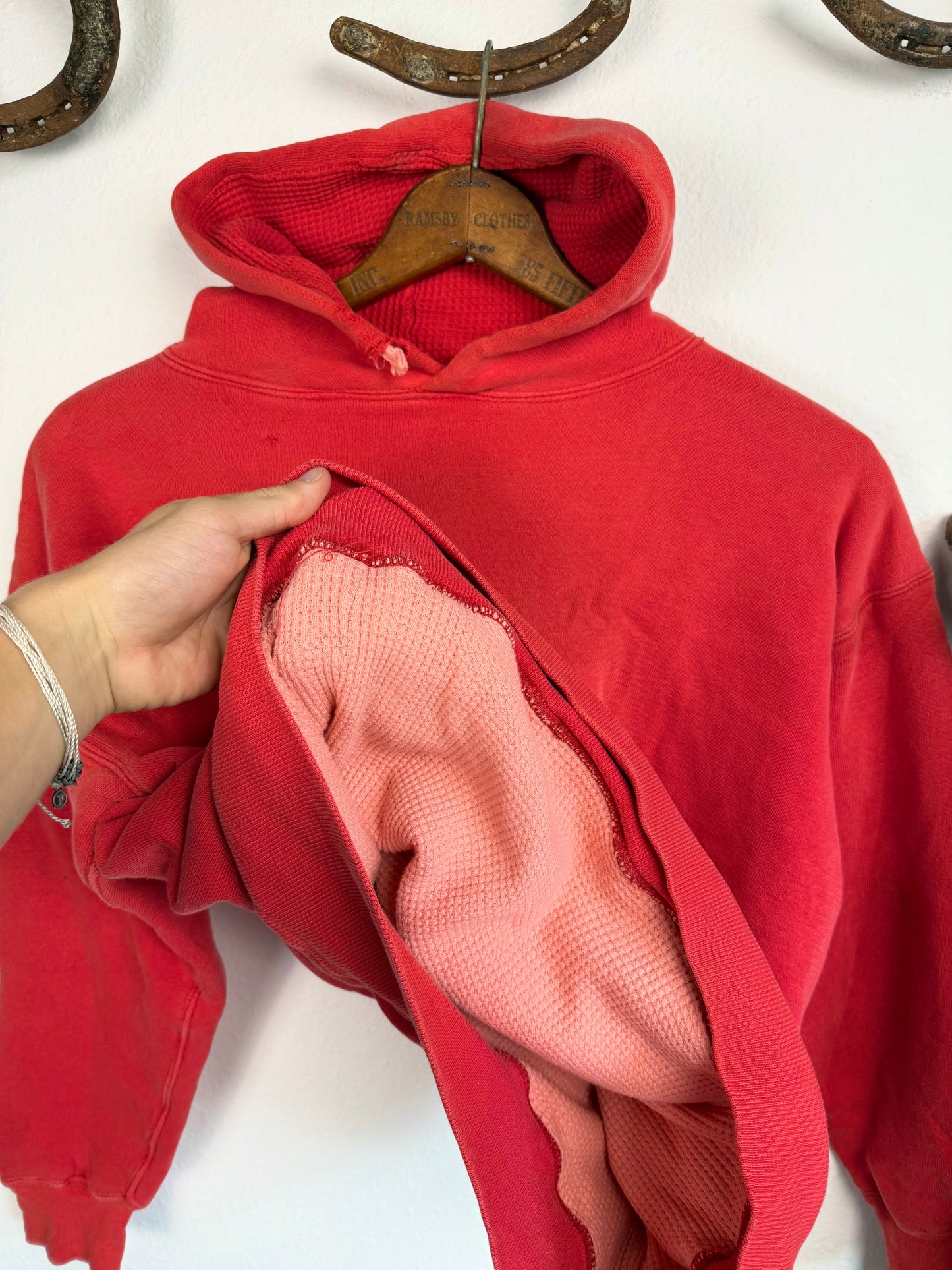 1950s Thermal Lined ‘White Belly’ Red Hoodie (XL)