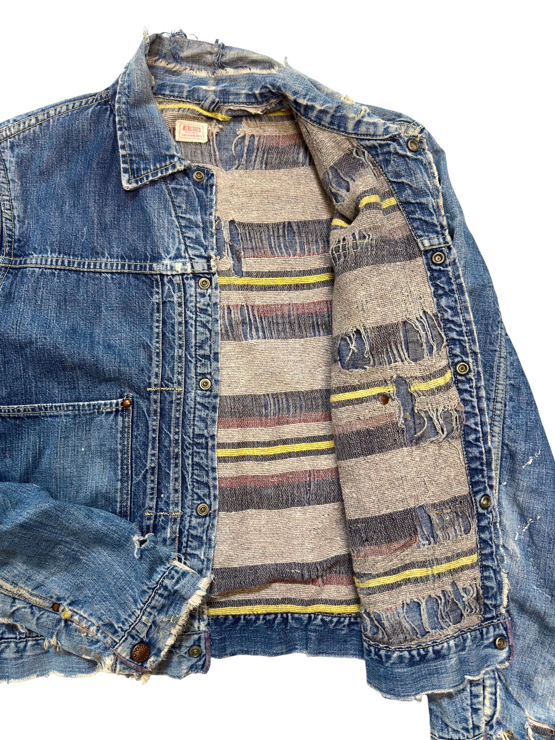1950s Hercules Lined Sun Faded Distressed Denim Jacket (S/M)