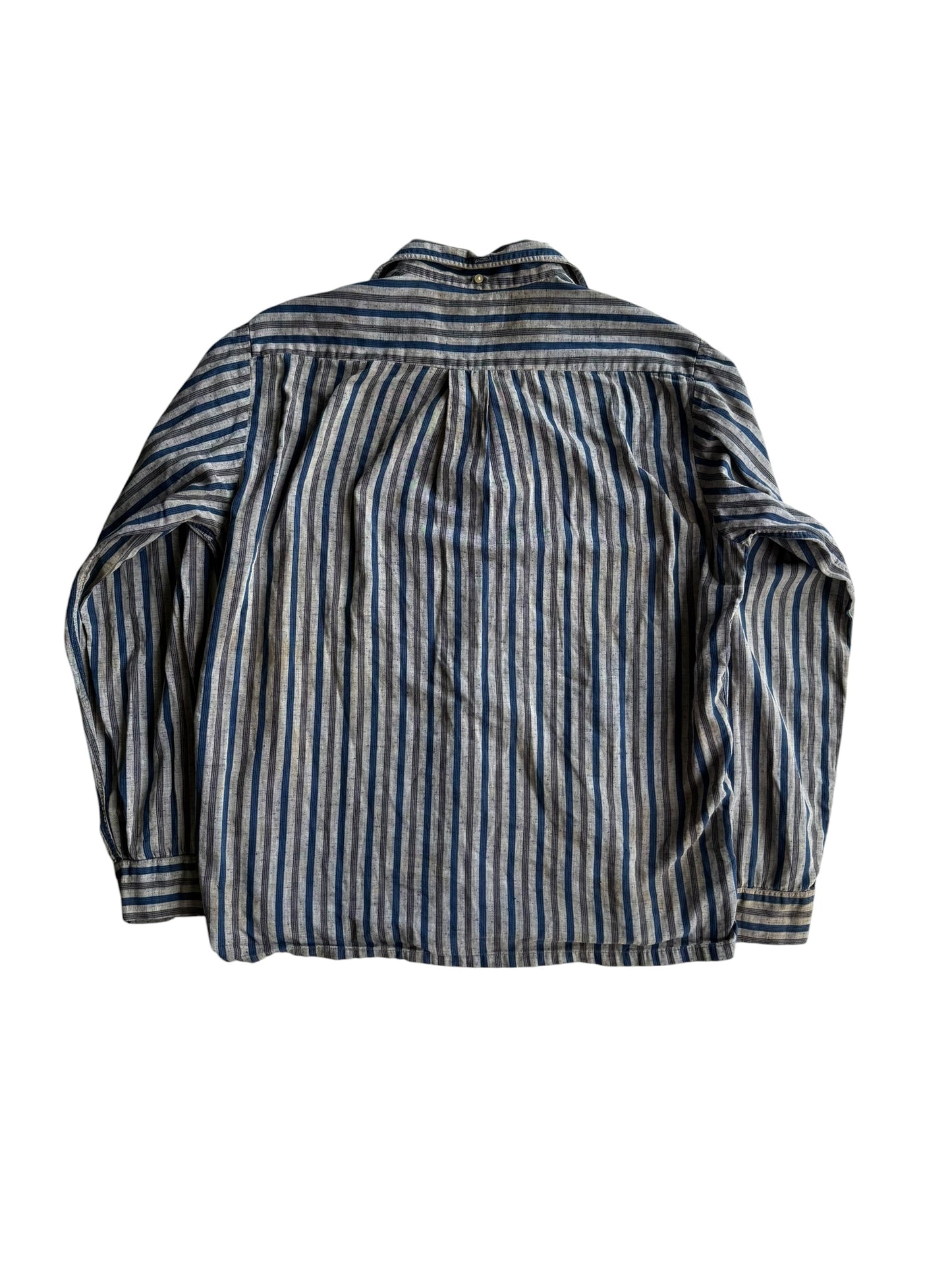 1950s Grey/Blue Striped Cotton Button Shirt (S/M)