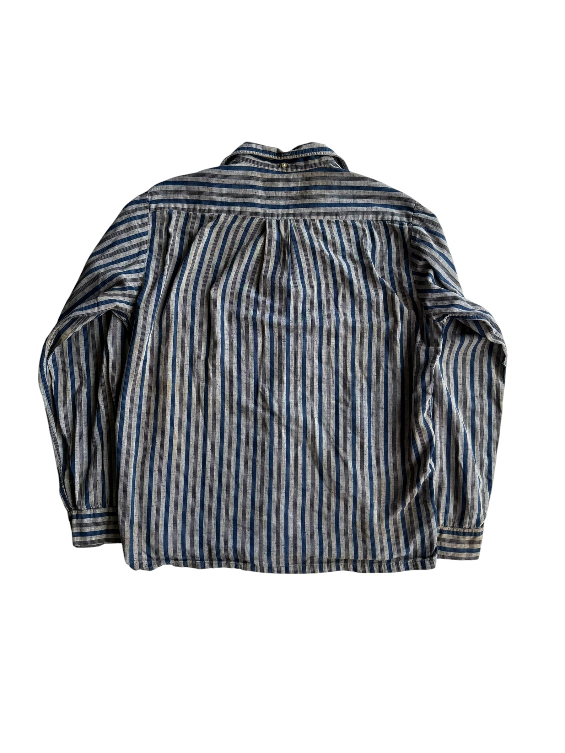 1950s Grey/Blue Striped Cotton Button Shirt (S/M)