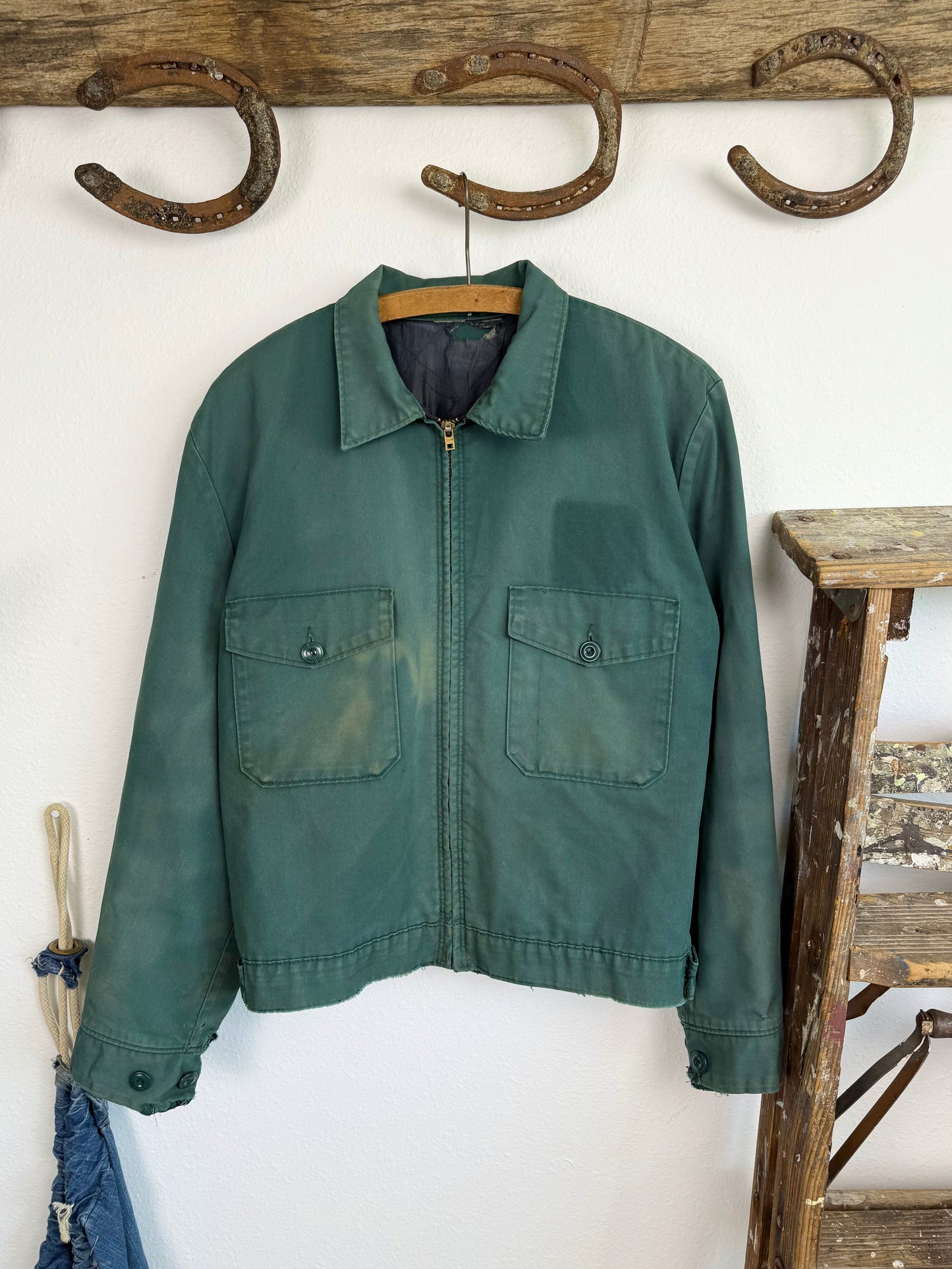 1950s Lined Sun Faded Green Work Jacket (M/L)